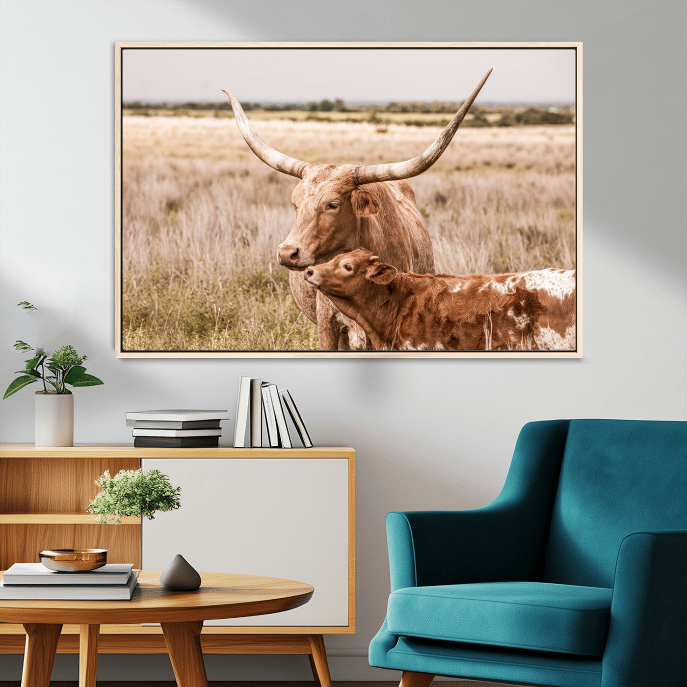 MGV-FC-36X24 - Texas Longhorn Cow Wall Art Canvas Print for Farmhouse Wall Art, Texas Decor, Western Wall Art Print