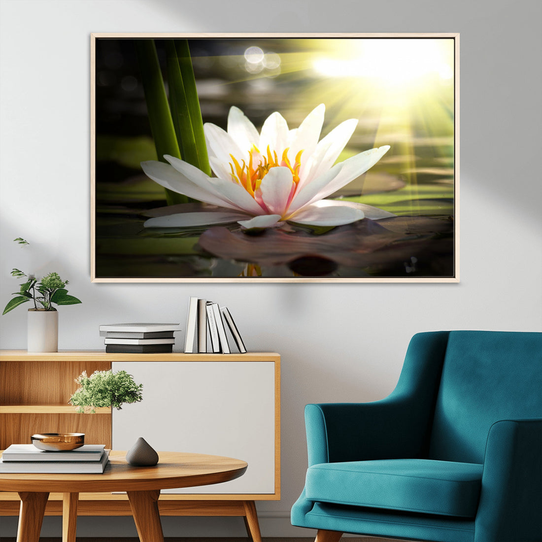 Lotus Flower Wall Art Canvas Print, Water Lily Large Wall Art, Zen Floral Decor