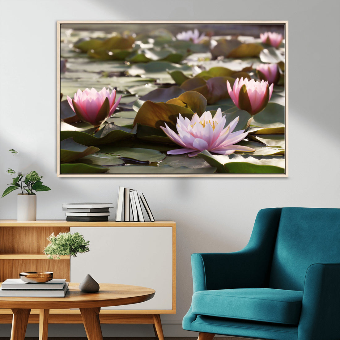 Lotus Flower Wall Art Canvas Print, Water Lily Large Wall Art for Yoga Room Decor