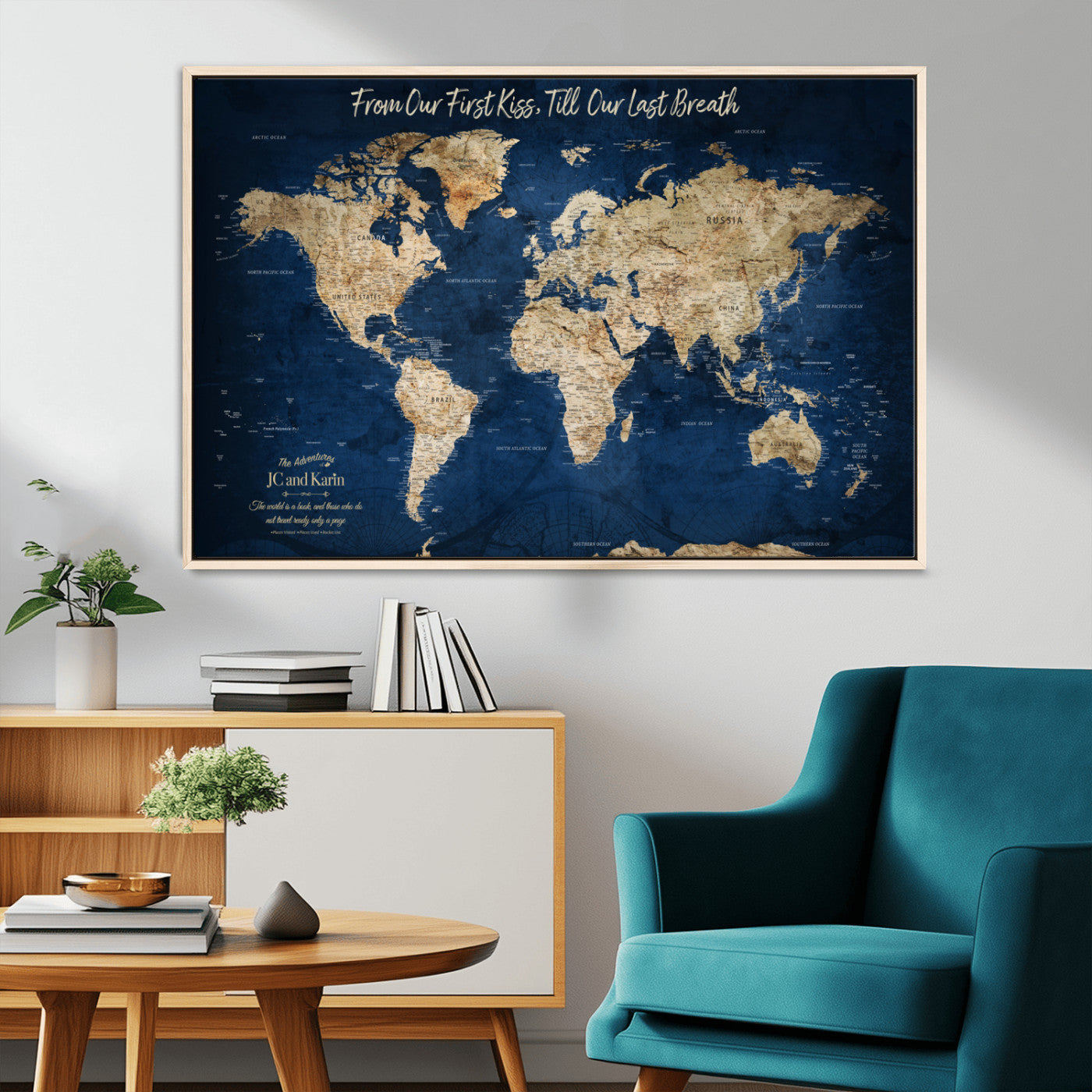 MGV-FC-36X24 - Push Pin World Map Canvas Print – Framed Wall Art for Couples to Track Their Travels – Anniversary