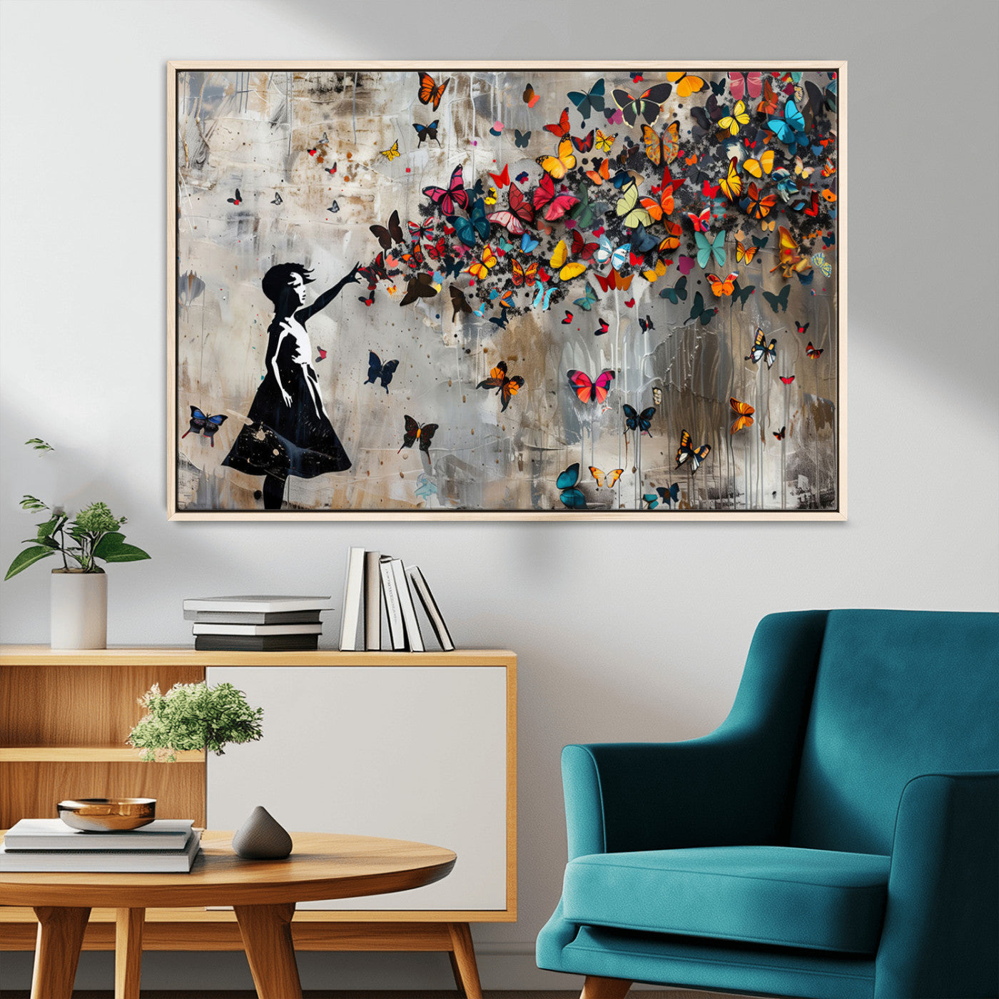 MGV-FC-36X24 - Banksy Butterfly Girl Wall Art | 3-Piece Butterfly Girl Canvas