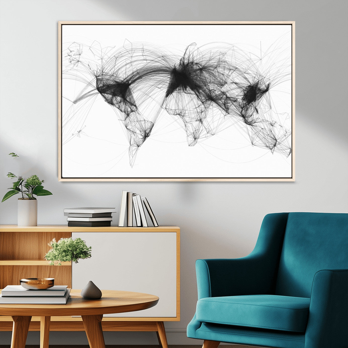 MGV-FC-36X24 - Flight Routes Air Traffic Map Canvas Wall Art - Framed - Ready to Hang