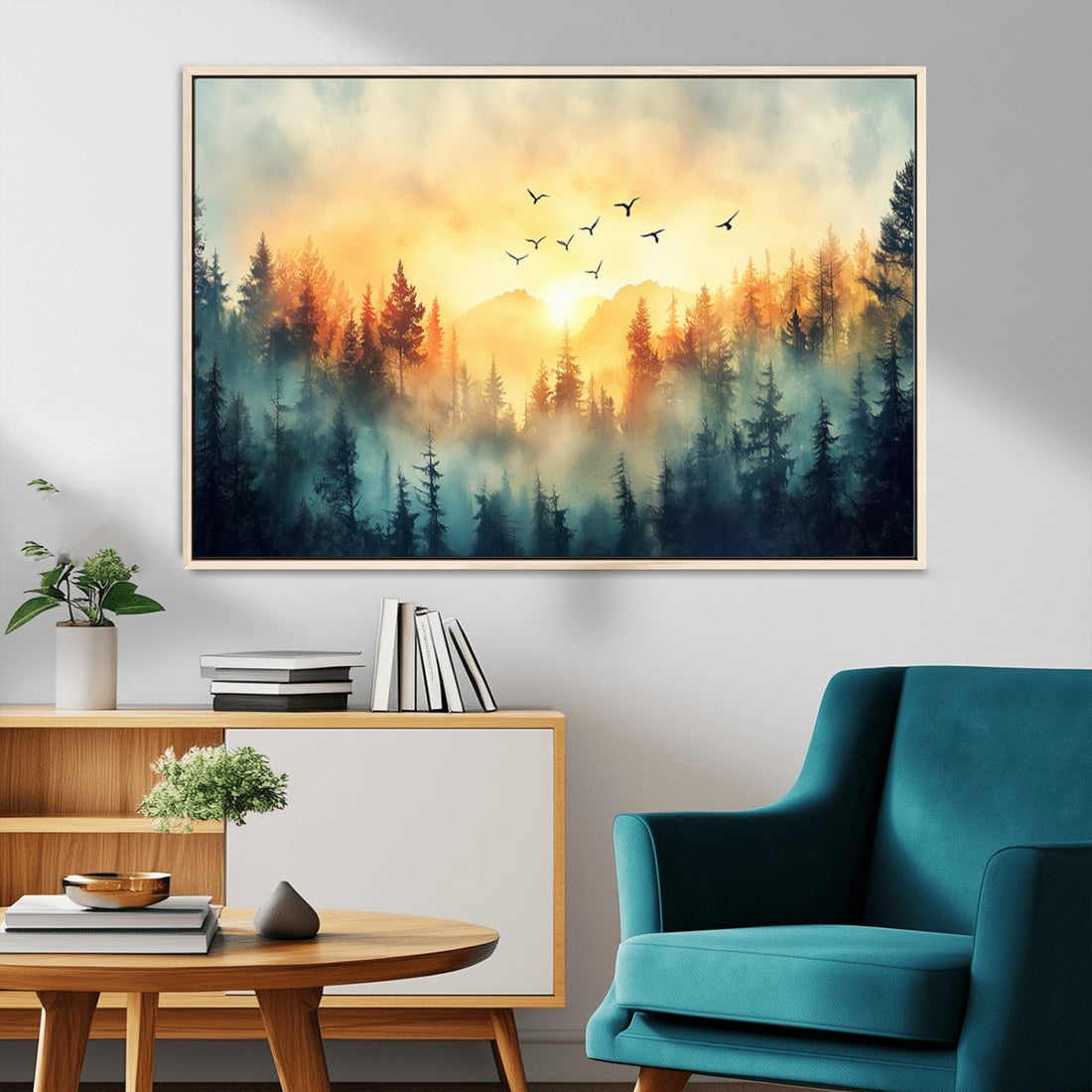 Abstract Forest Wall Art Print, Serene Nature Canvas Print with Misty Forest Design