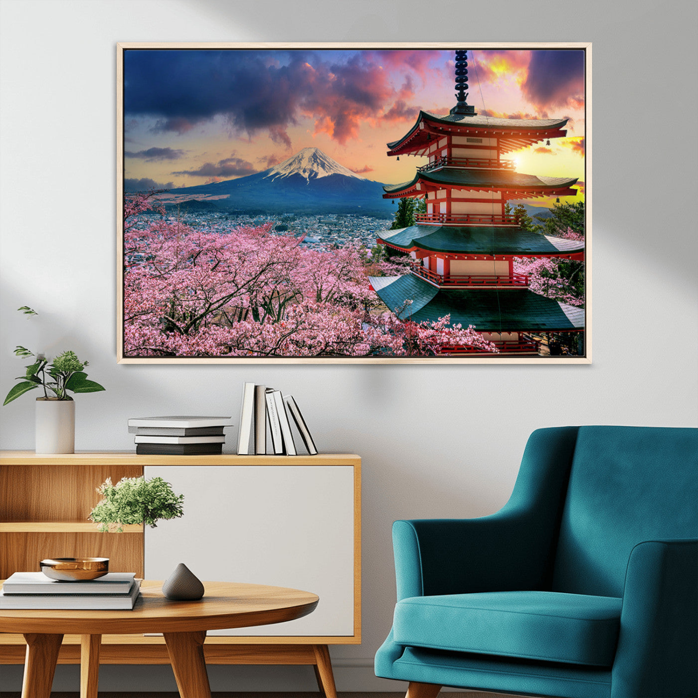 MGV-FC-36X24 - Mount Fuji & Cherry Blossom Wall Art Canvas Print – Iconic Japanese Landscape, Sakura Pagoda Sunset,