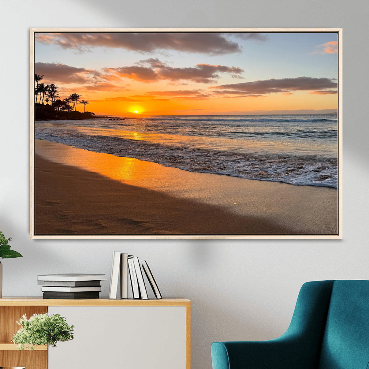 MGV-FC-36X24 - Sunset Glow Wall Art – Canvas Print of Ocean Breeze, Golden Sand, Tropical Palm Silhouettes, Tranquil Waves, Beach Nature Decor for Home