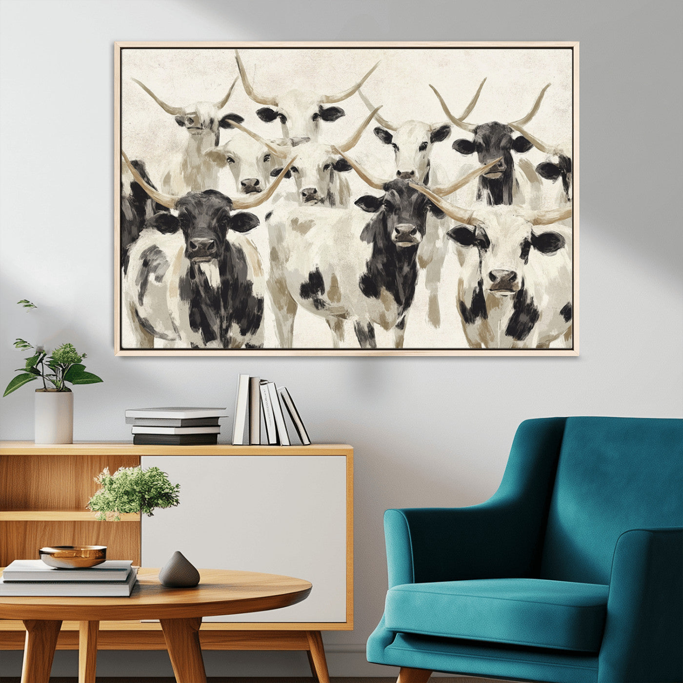 MGV-FC-36X24 - Longhorn Texas Cow Drawing Abstract Wall Art Canvas Print for Farmhouse Decor, Texas Bull Printing