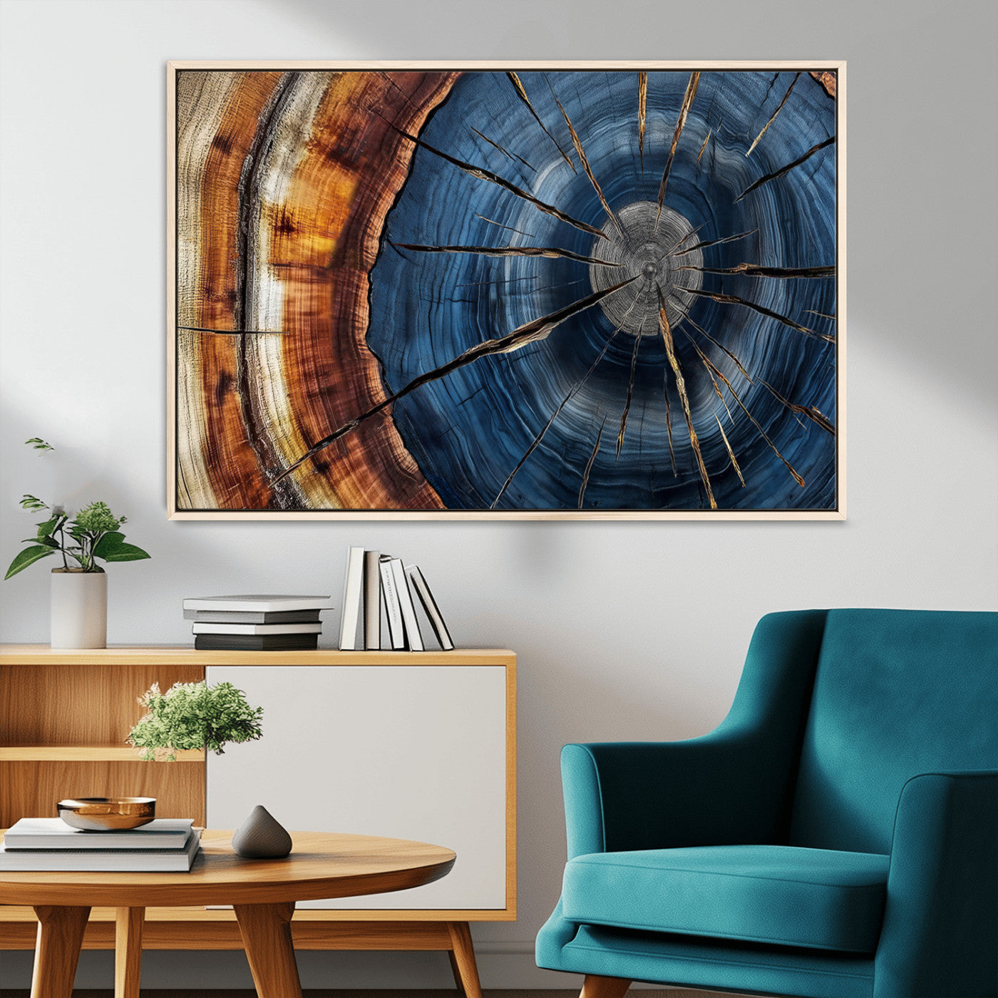 MGV-FC-36X24 - Framed Abstract Tree Ring Wall Art Print, Natural Rustic Wood Texture Canvas Print, Wood Tree Stump