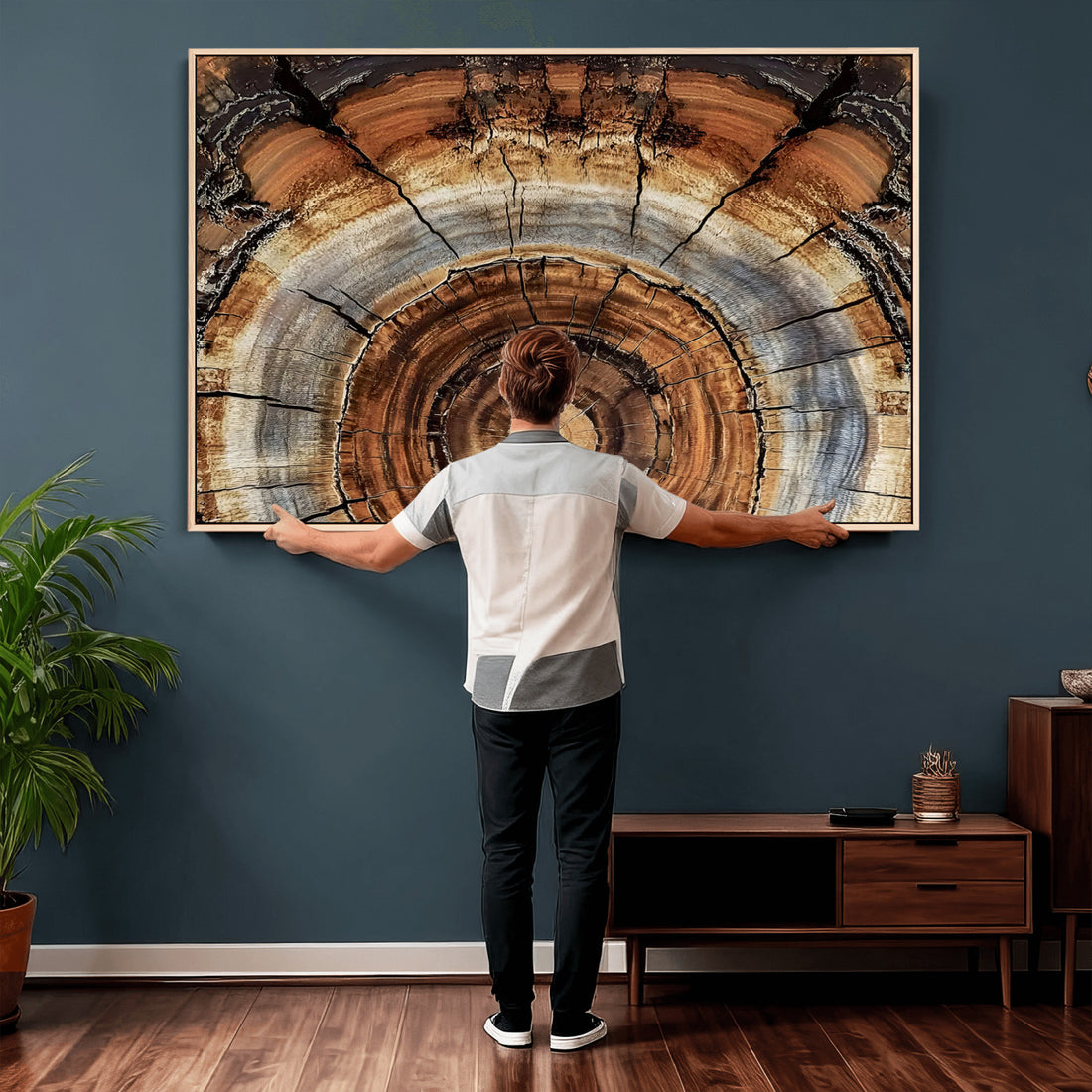 Tree Rings Wall Art Canvas Print, Rustic Wood Grain