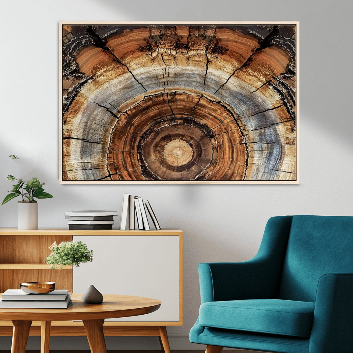 MGV-FC-36X24 - Tree Rings Wall Art Canvas Print, Framed Wood Texture Art Picture Print, Rustic Pattern Perfect Rustic Organic Decor Artwork
