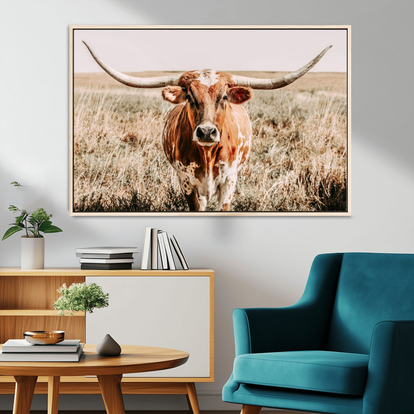 MGV-FC-36X24 - Wall Art Canvas Print Majestic Longhorn Graceful Strength in Every Curve Bold Spirit of the Wild