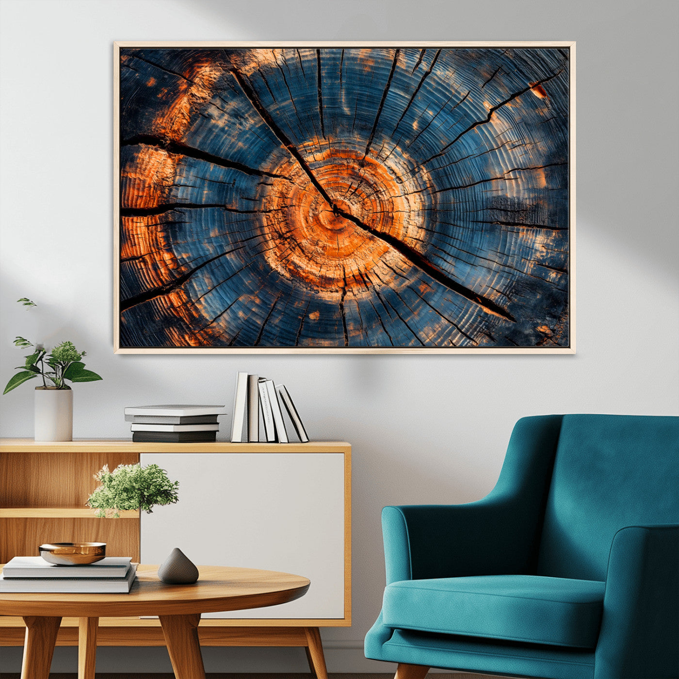 MGV-FC-36X24 - Burnt Wood Wall Art Canvas Print, Framed Aged Timber Art Picture Print, Rustic Tree Slice Perfect Rustic Decor Artwork