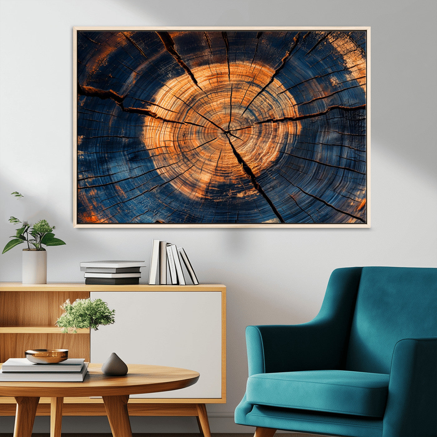 MGV-FC-36X24 - Burnt Wood Wall Art Canvas Print, Framed Aged Timber Art Picture Print, Rustic Tree Slice Perfect Rustic Decor Artwork
