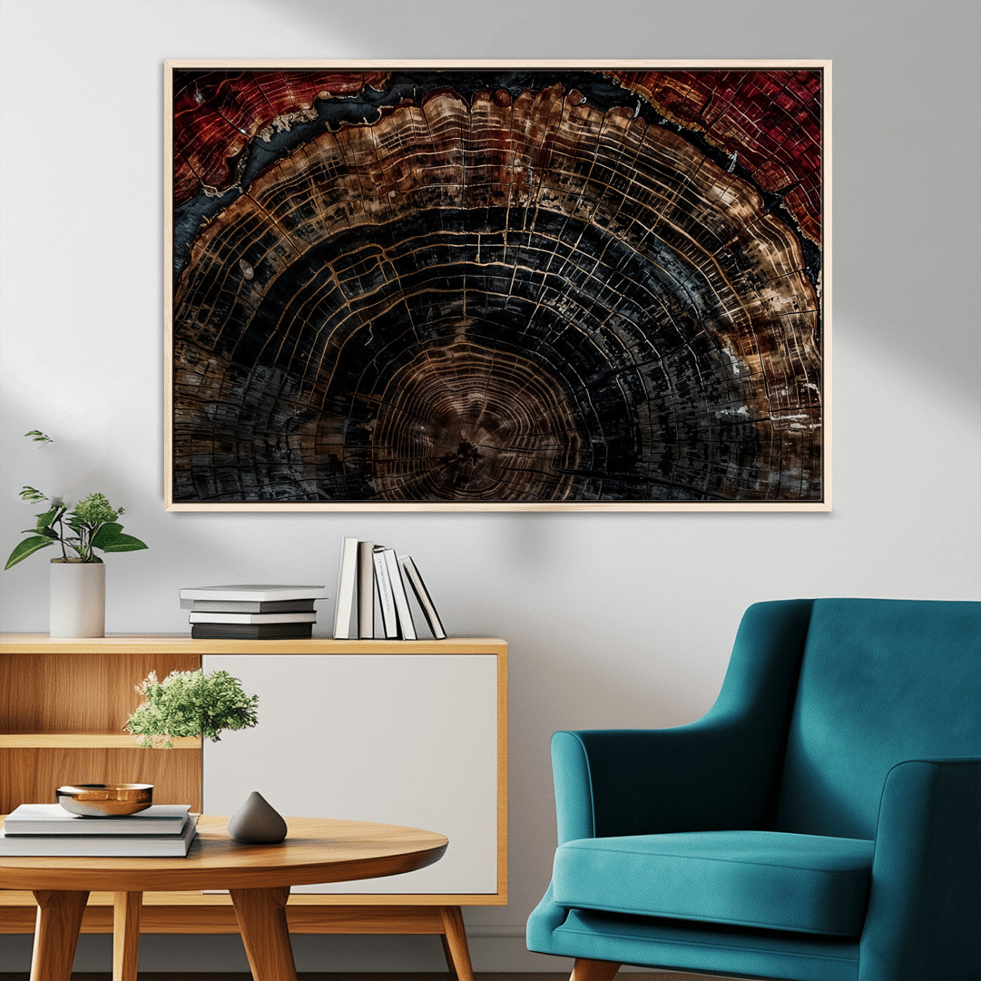 MGV-FC-36X24 - Dark Wood Ring Wall Art Canvas Print, Framed Abstract Wood Tree Art Picture Print, Rustic Tree Slice Perfect Rustic Decor Artwork