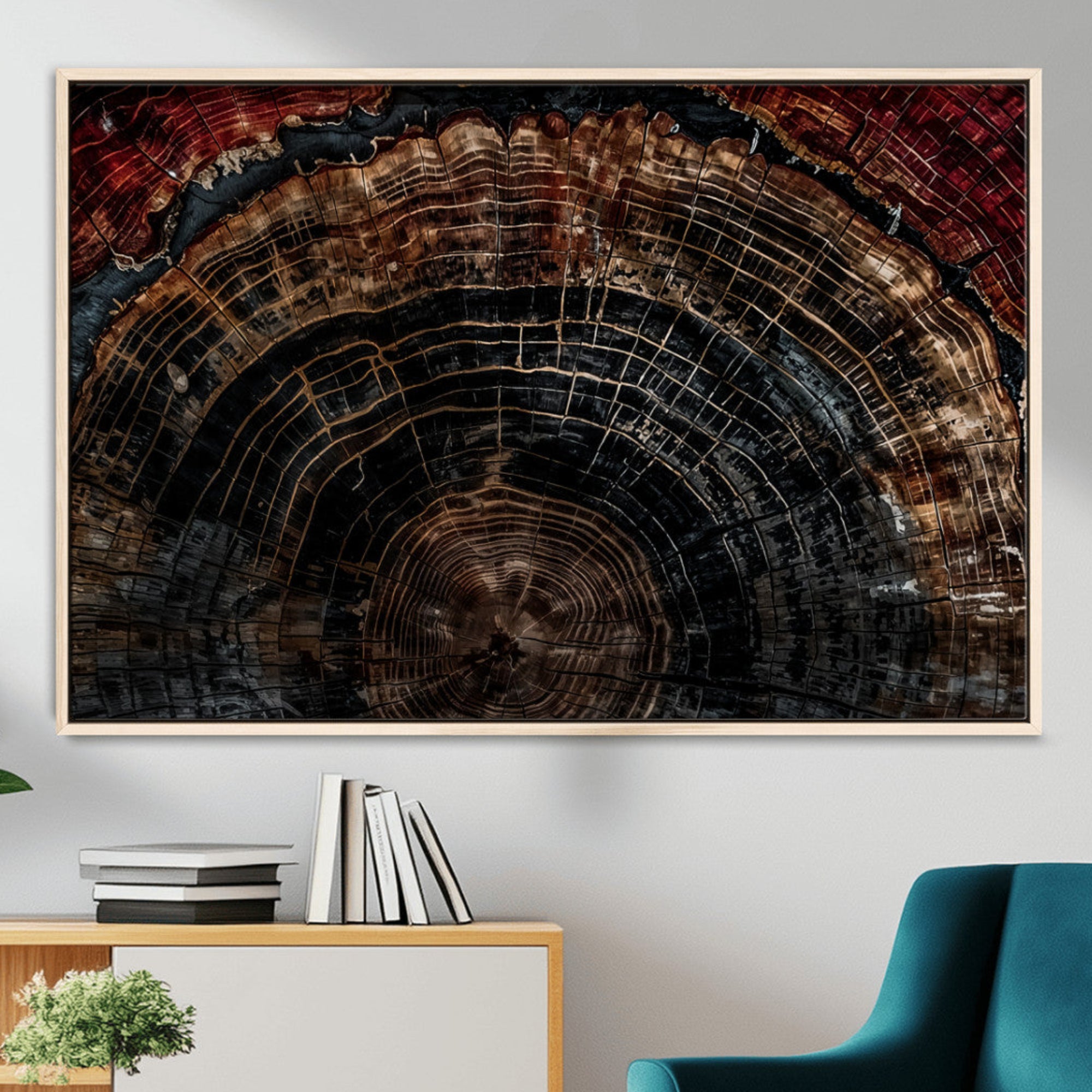 43686762-MGV-CV-36X24-Dark Wood Ring Wall Art Canvas Print – Framed Abstract Tree Rustic Artwork for Home, Office, Living Room