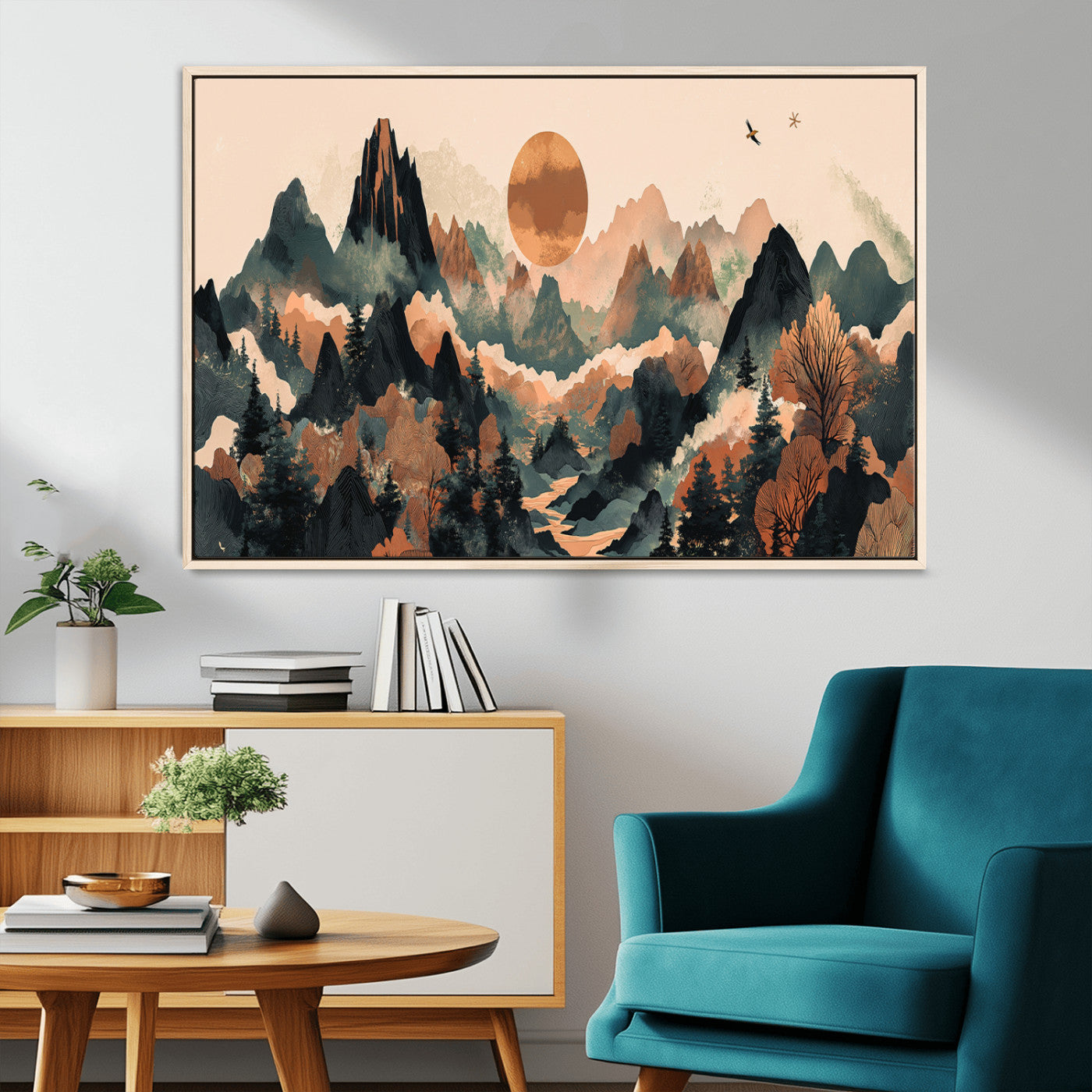 MGV-FC-36X24 - Wood Mountain Landscape Wall Art Canvas Print, Framed Sunset Hills Art Picture Print, Abstract Nature Perfect Boho Decor Artwork