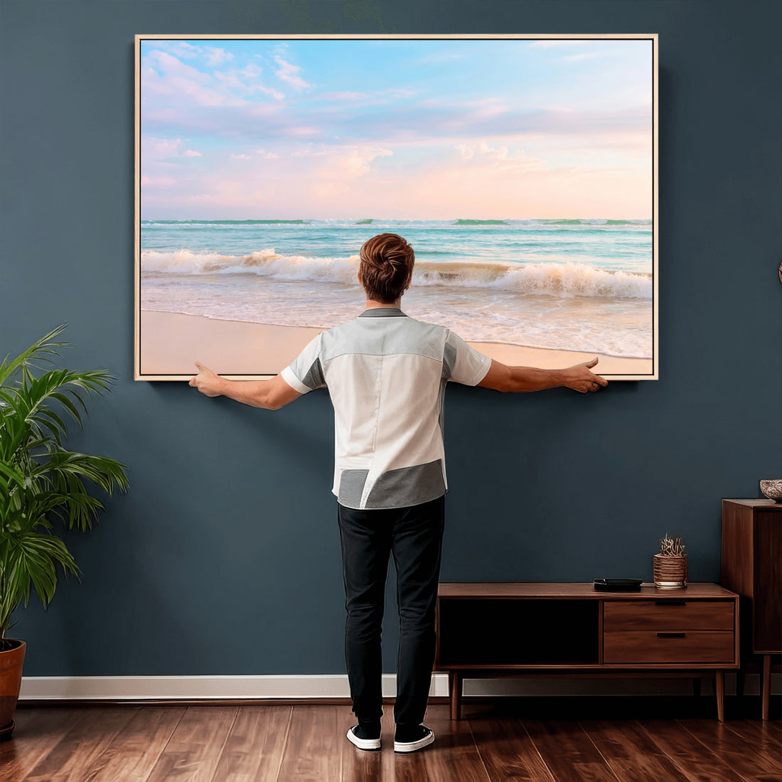 Serene Waves Wall Art | Golden Shore & Soft Pastel Sky