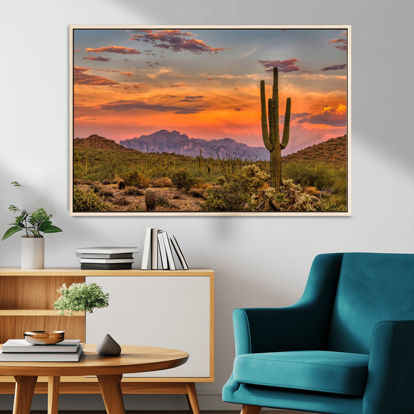 MGV-FC-36X24 - Saguaro Cactus Wall Art Canvas Print, Framed Arizona Sunset Art Picture Print, Sonoran Desert Perfect Southwestern Boho Decor Artwork