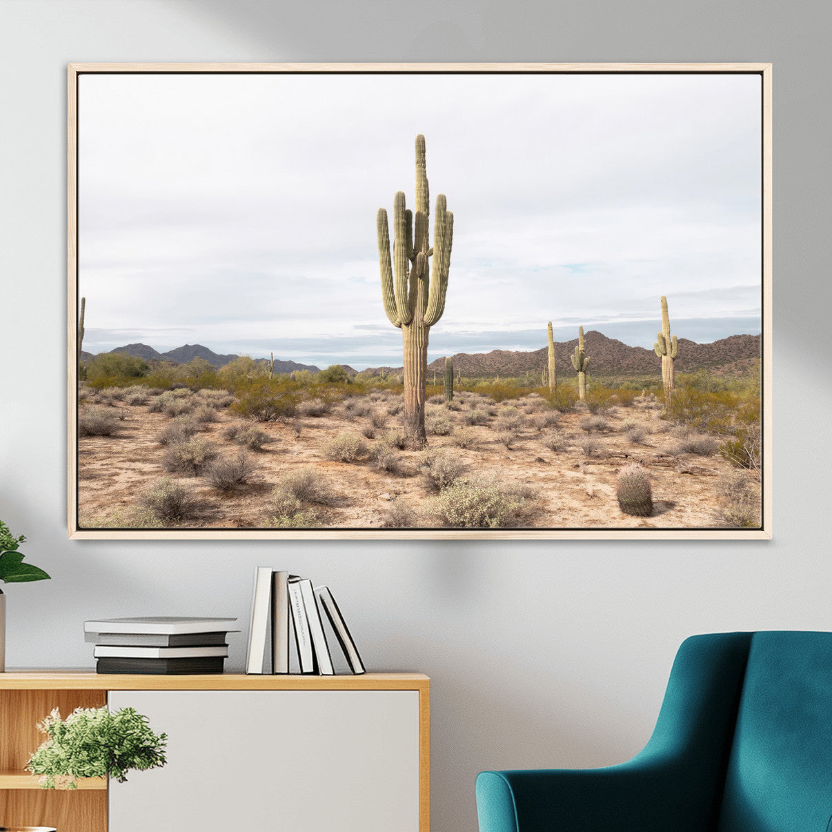 MGV-FC-36X24 - Saguaro Cactus Wall Art Canvas Print, Framed Desert Cactus Art Picture Print, Earthy Desert Perfect Southwestern Boho Decor Artwork
