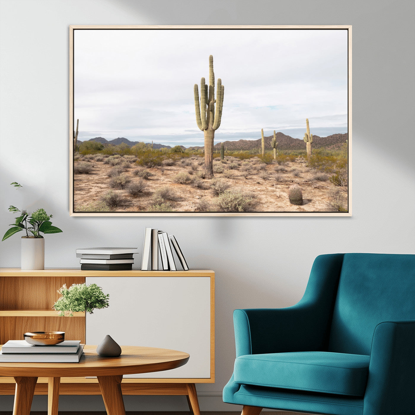 MGV-FC-36X24 - Saguaro Cactus Wall Art Canvas Print, Framed Desert Cactus Art Picture Print, Earthy Desert Perfect Southwestern Boho Decor Artwork