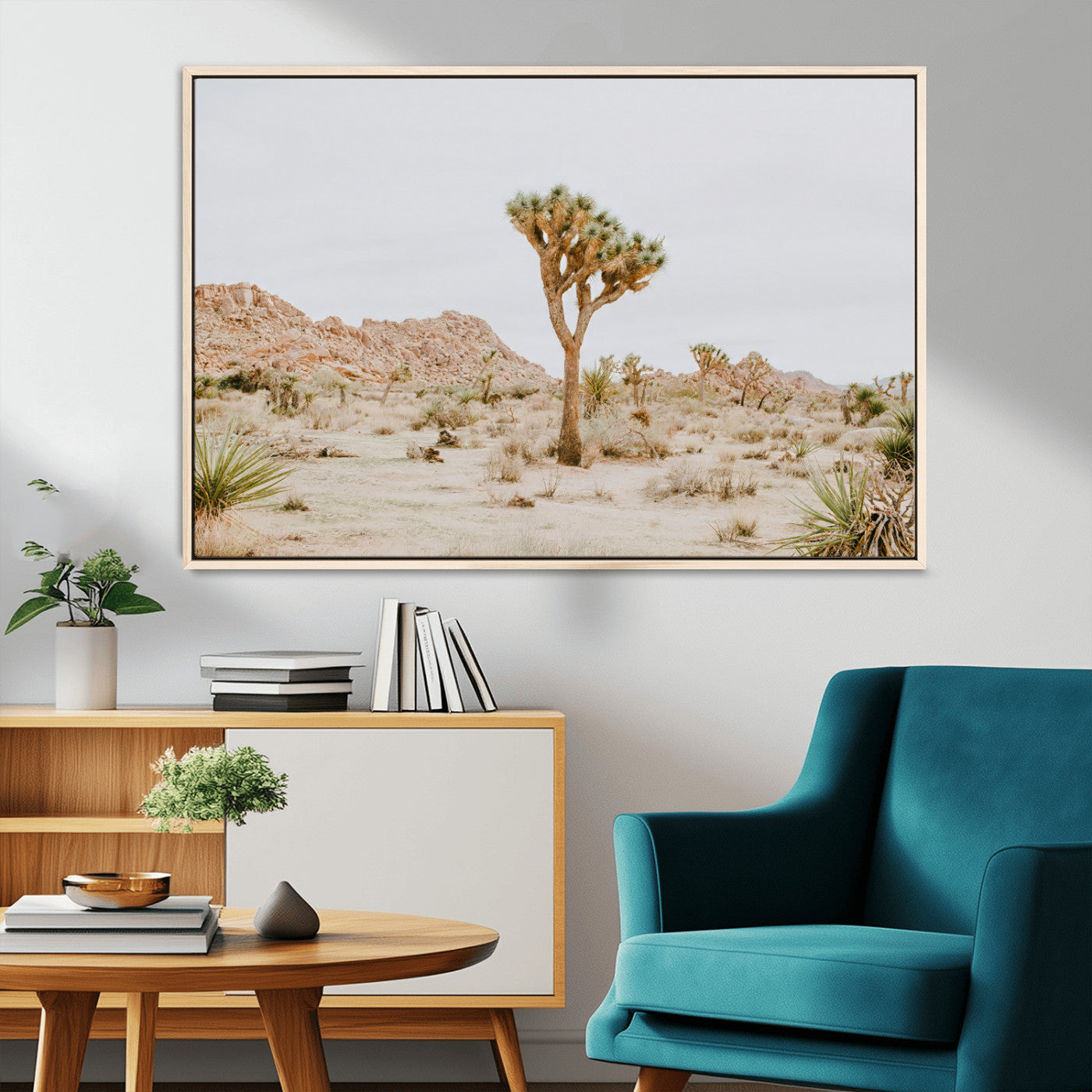 MGV-FC-36X24 - Joshua Tree Wall Art Canvas Print, Framed Neutral Desert Art Picture Print, Earthy Landscape Perfect Neutral Boho Decor Artwork