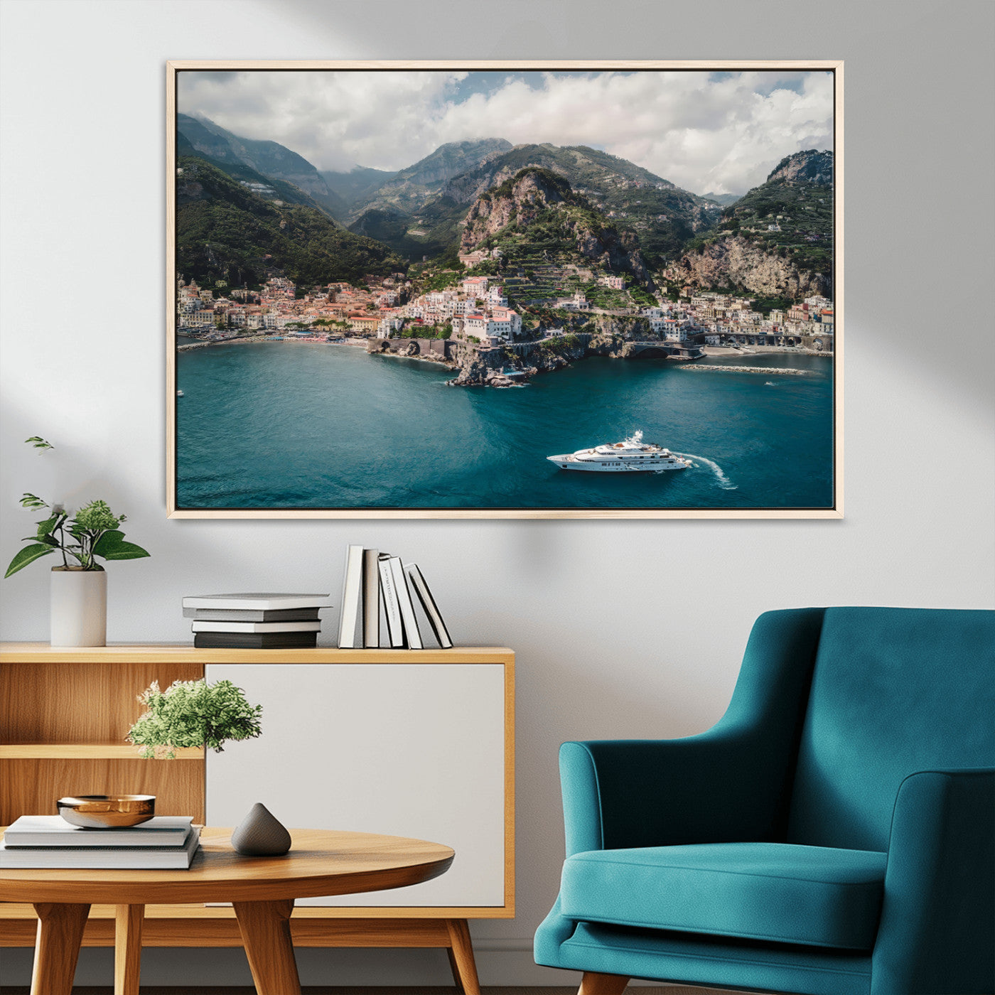 MGV-FC-36X24 - Amalfi Coast Wall Art Canvas Print, Framed Italy Travel Art Picture Print, Mediterranean Landscape Perfect Mediterranean Coastal Decor Artwork