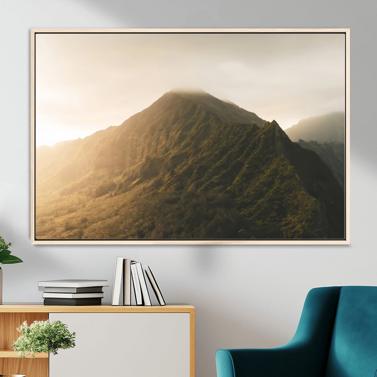 42338636-MGV-CV-36X24-Mountain Wall Art – Framed Sunset Landscape Canvas Artwork, Serene Nature Design, Rustic Decor for Home, Office