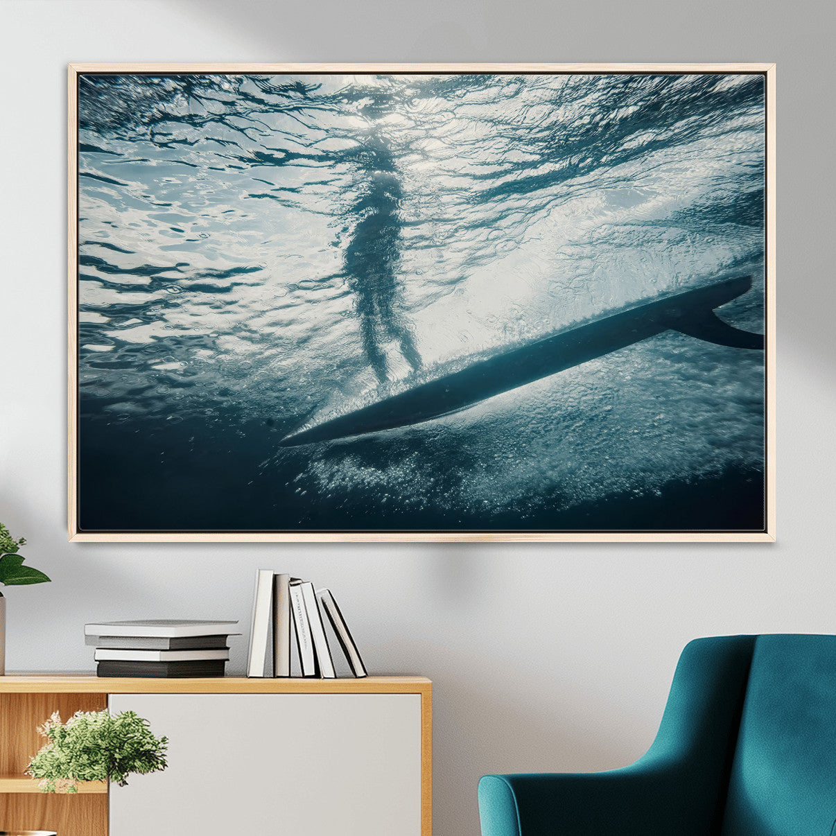 MGV-FC-36X24 - Submerged Surf Wall Art Canvas Print, Framed Underwater Perspective Art Picture Print, Ocean Surf Perfect Coastal Adventure Decor Artwork