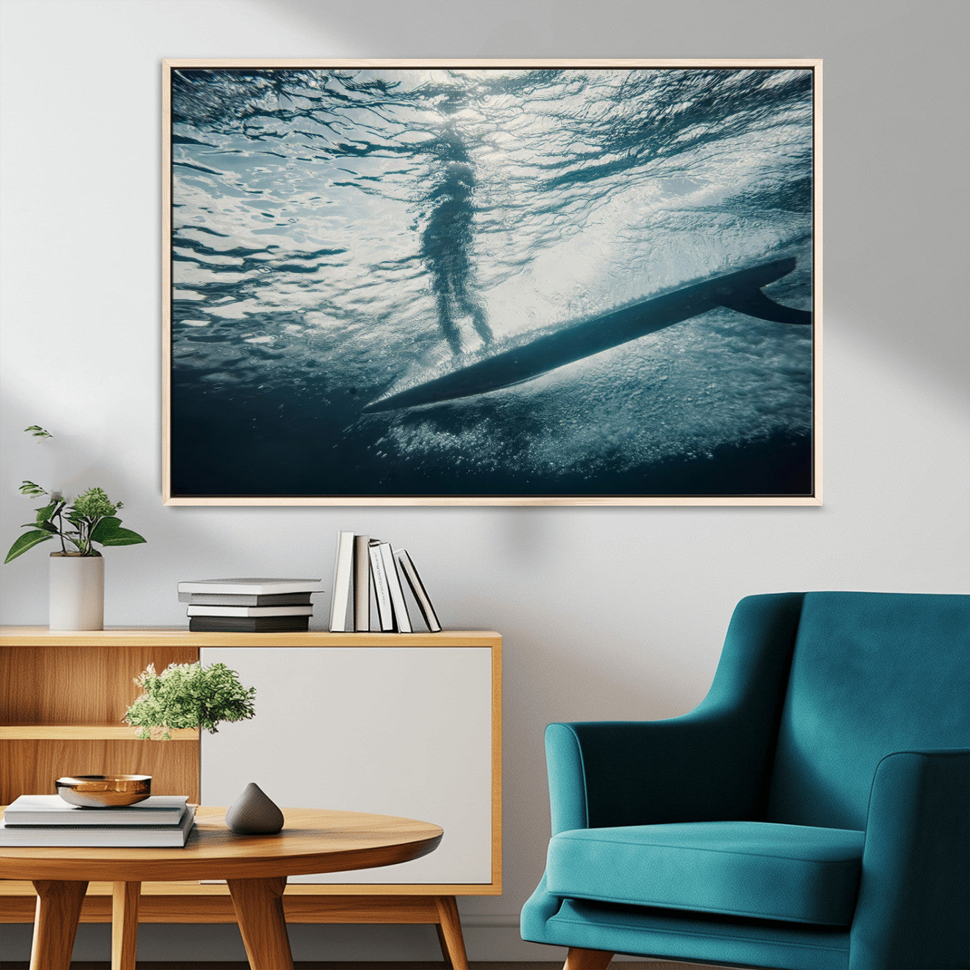 MGV-FC-36X24 - Submerged Surf Wall Art Canvas Print, Framed Underwater Perspective Art Picture Print, Ocean Surf Perfect Coastal Adventure Decor Artwork