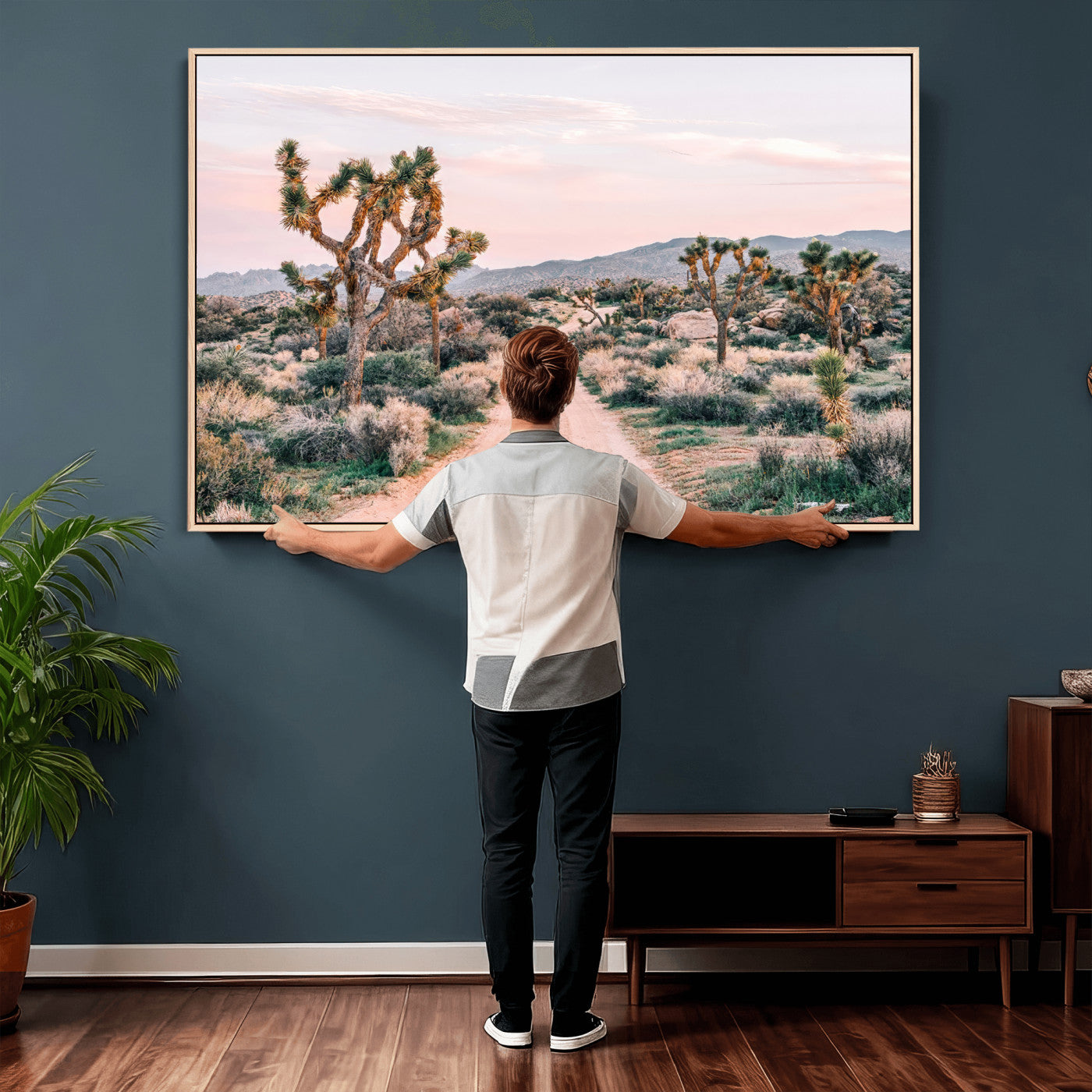 12540952-MGV-CV-36X24 - Desert Trail Wall Art – Canvas Print of Joshua Trees & Sunset Glow, Sandy Path Wilderness, Scenic Nature Escape Decor for Living Room, Office or Bedroom