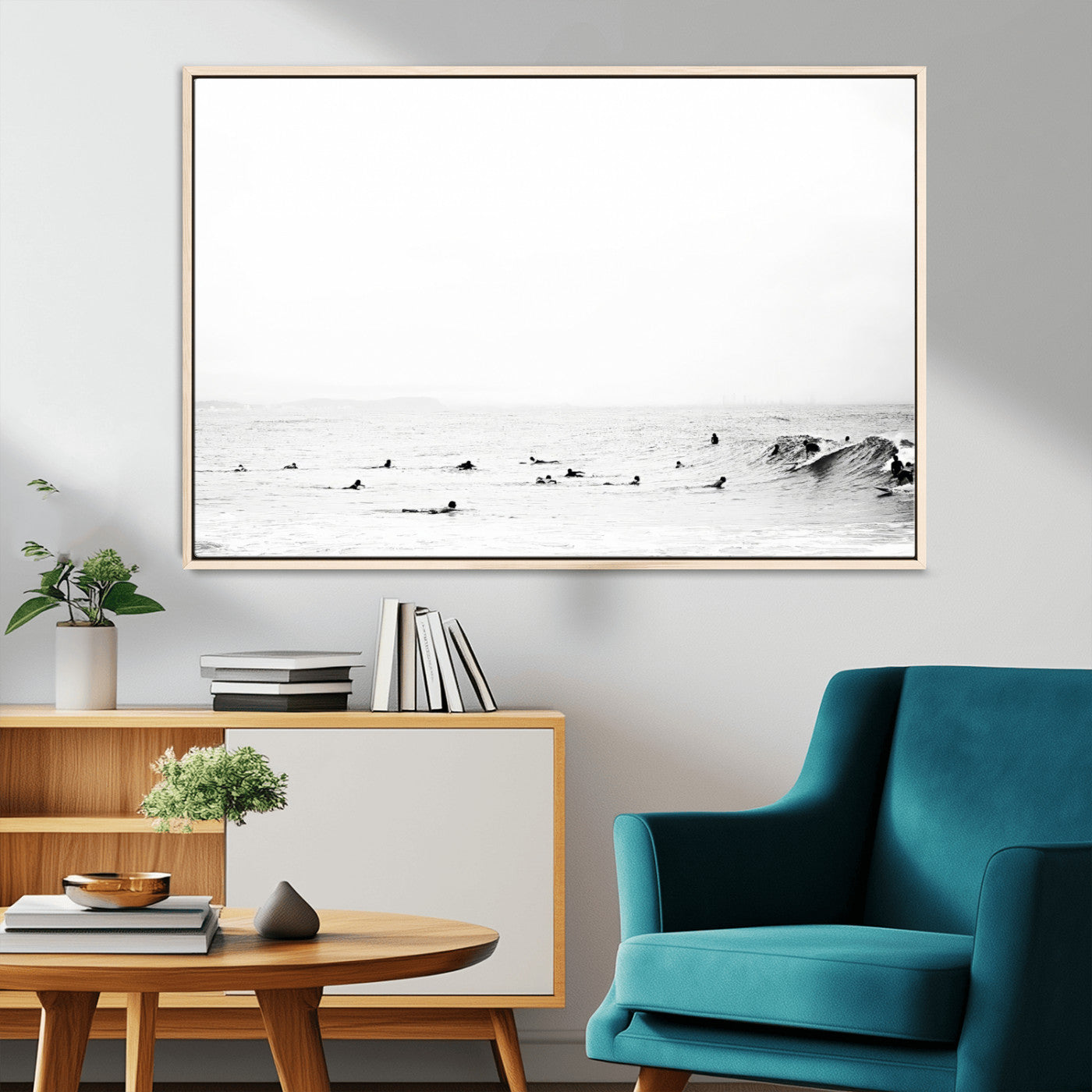 MGV-FC-36X24 - Monochrome Swimming Wall Art Canvas Print, Framed Ocean Horizon Art Picture Print, Moody Coastal Perfect Minimalist Coastal Decor Artwork