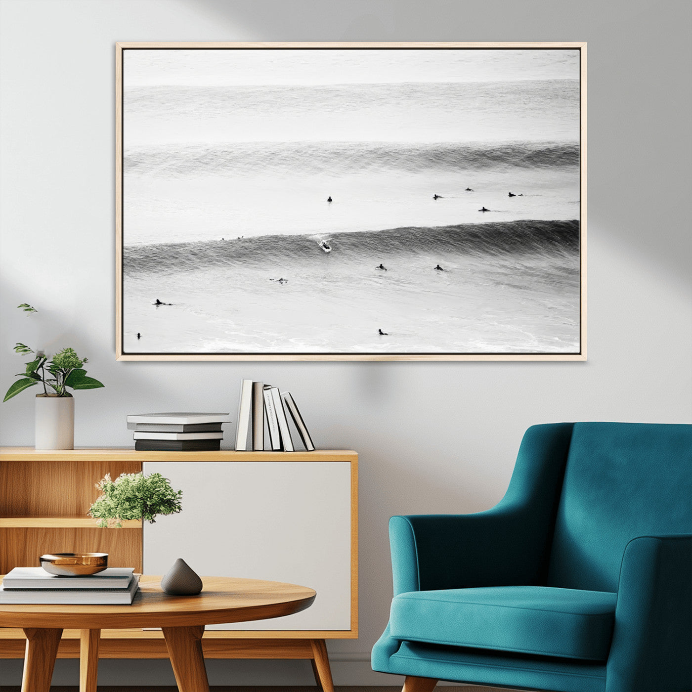 MGV-FC-36X24 - Black White Ocean Wall Art Canvas Print, Framed Coastal Sport Art Picture Print, Ocean Culture Perfect Minimalist Coastal Decor Artwork