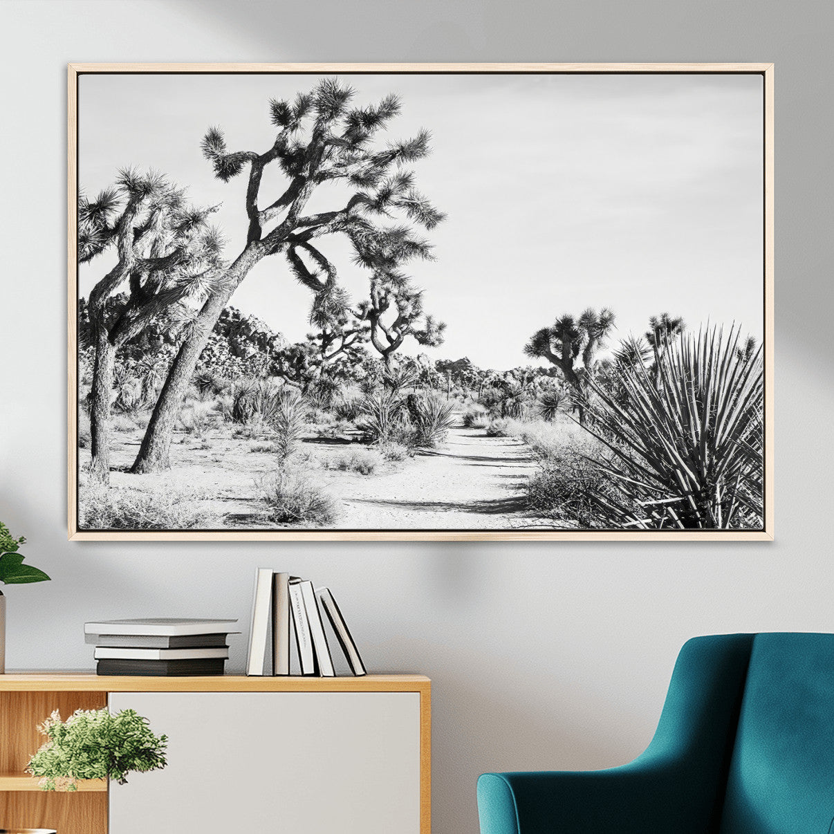 MGV-FC-36X24 - Joshua Tree Desert Wall Art – Black & White Canvas Print of Desert Landscape, Nature Serenity Decor for Guest Room, Office or Living Room