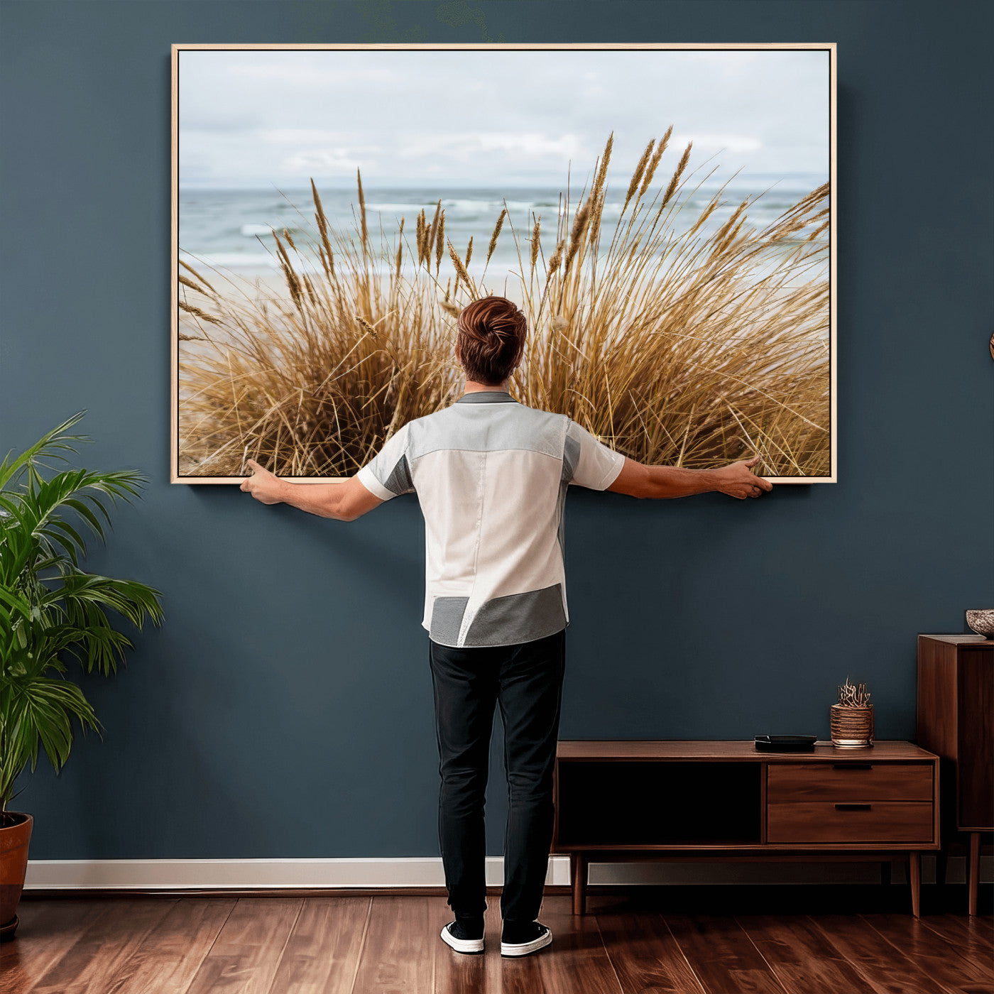 14270839-MGV-CV-36X24 - Beach Grass Wall Art – Canvas Print of Serene Coastal Shore, Peaceful Ocean Vibes, Nature Decor for Guest Room, Office or Living Room