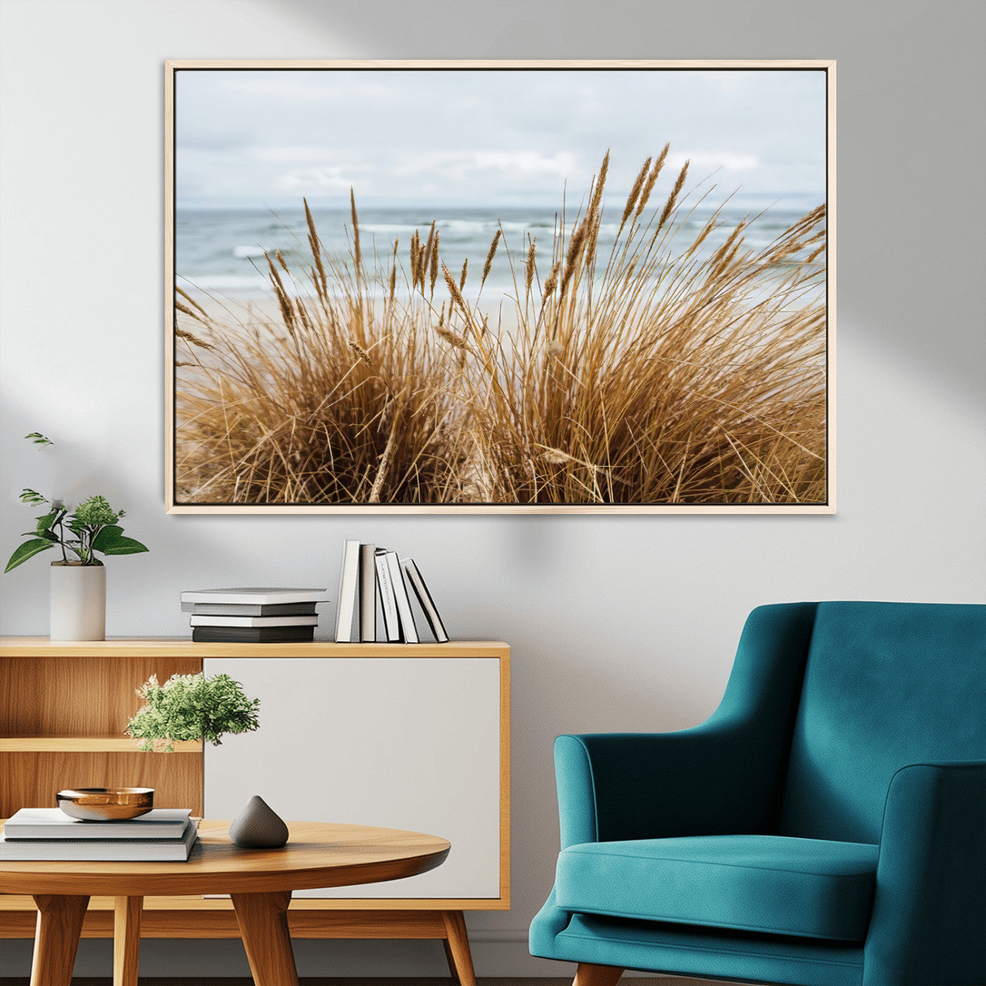 MGV-FC-36X24 - Beach Grass Wall Art Canvas Print, Framed Coastal Dunes Art Picture Print, Dune Grass Perfect Coastal Minimalist Decor Artwork