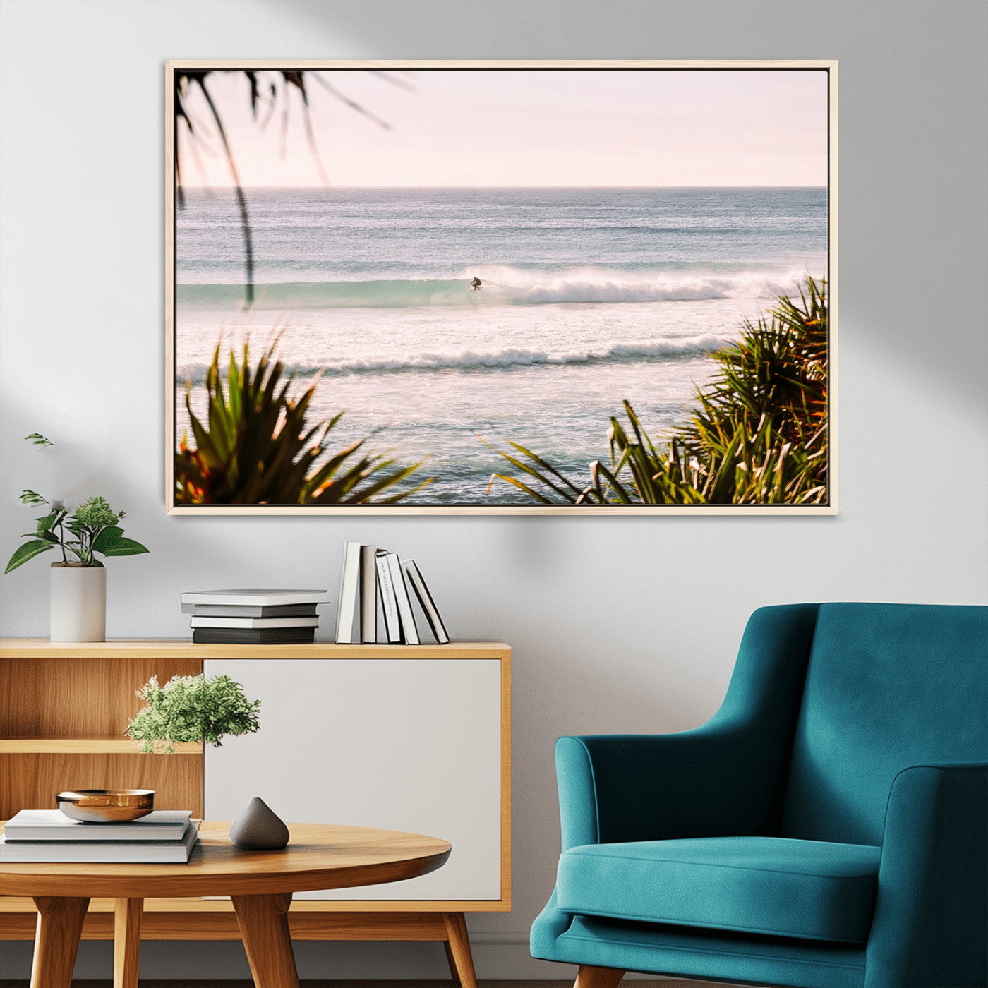 MGV-FC-36X24 - Ocean Surfer Wall Art Canvas Print, Framed Coastal Surf Art Picture Print, Tropical Beach Perfect Tropical Coastal Decor Artwork