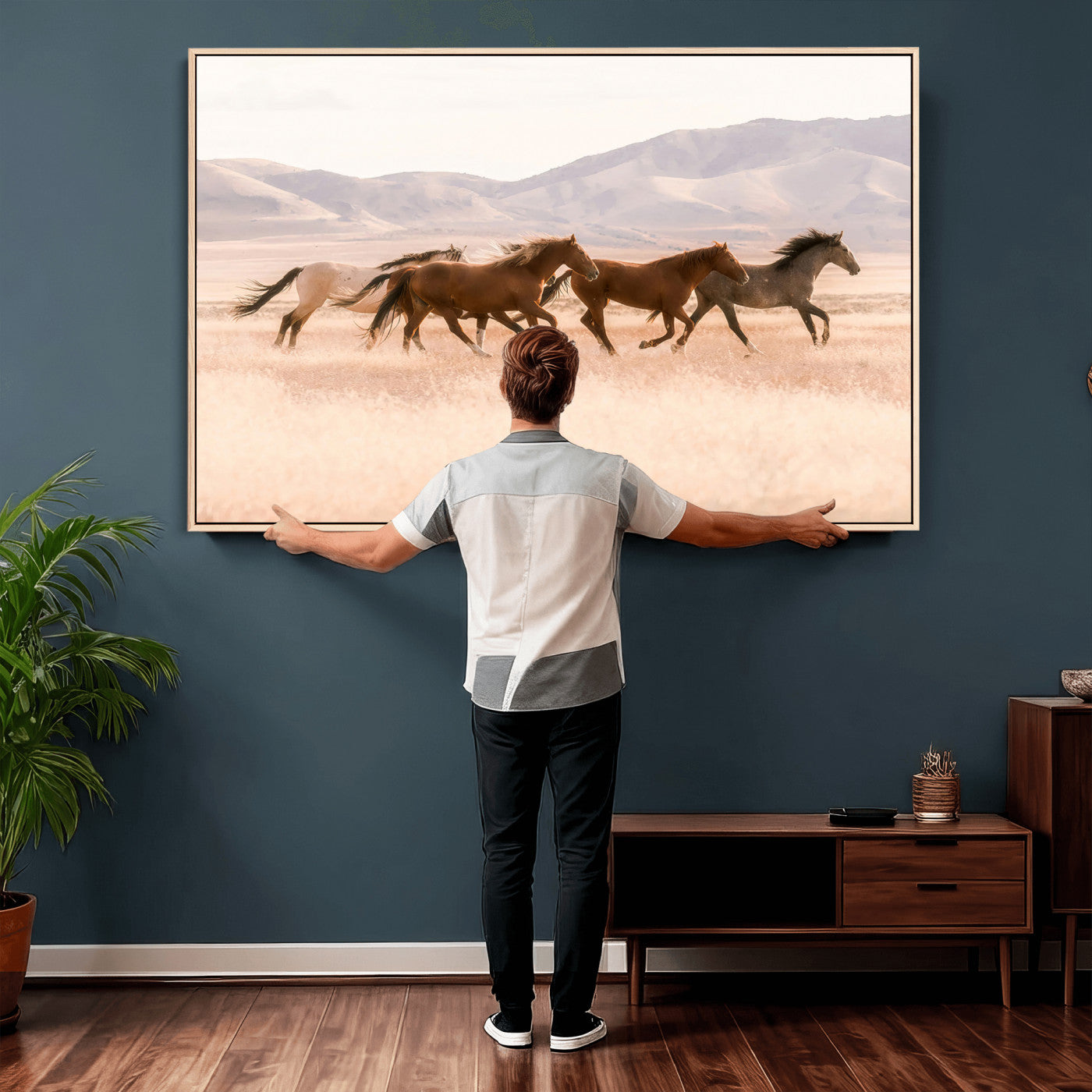 HORSESH-MGV-CV-36X24 - Wild Horses Wall Art – Running Freedom Canvas Print, Graceful Movement, Outdoor Landscape, Nature’s Power and Spirit, Home or Office Decor
