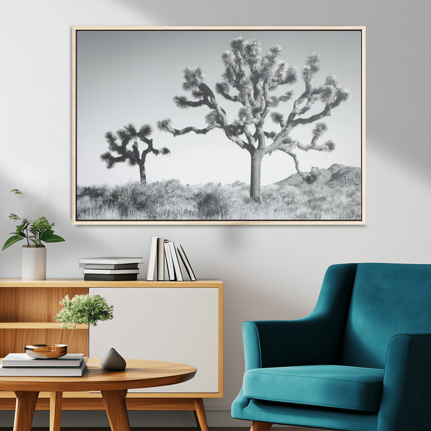 MGV-FC-36X24 - Joshua Tree Wall Art Canvas Print, Framed Black White Landscape Art Picture Print, Desert Tree Decor Perfect Southwestern Decor Artwork