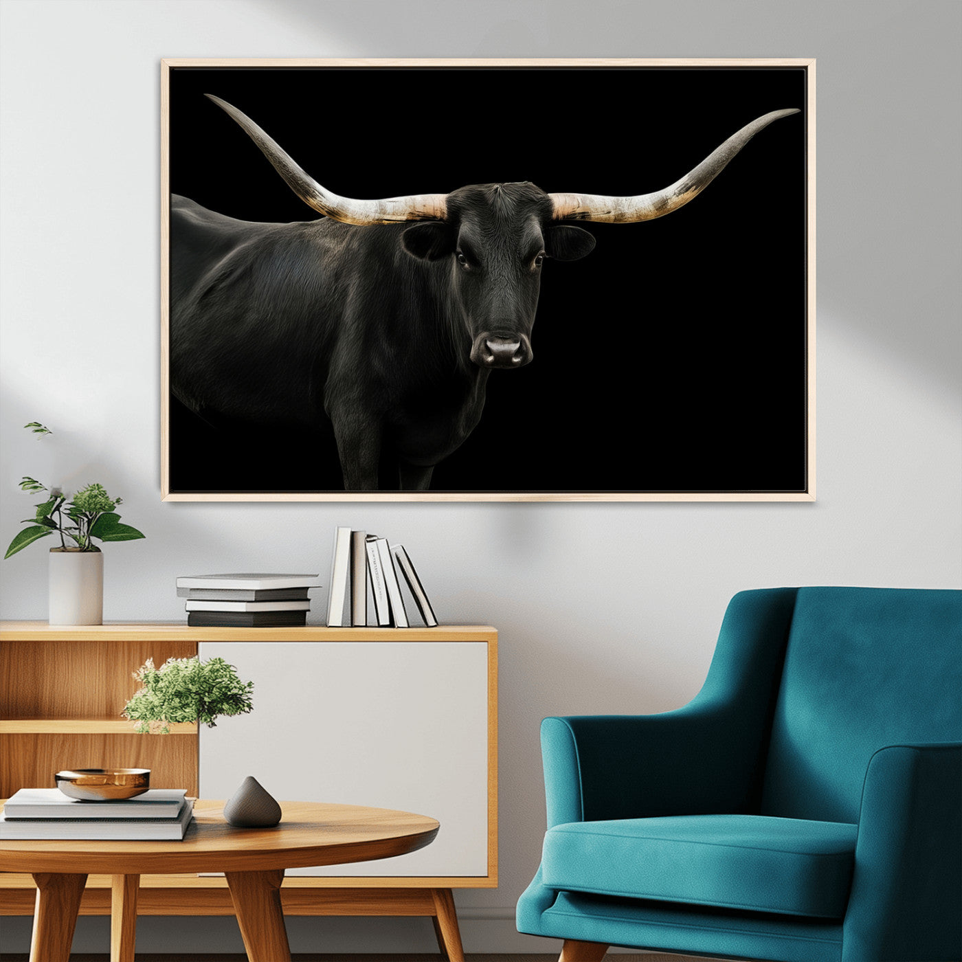 MGV-FC-36X24 - Texas Longhorn Wall Art Canvas Print, Framed Rustic Western Art Picture Print, Farmhouse Animal Perfect Modern Western Minimalist Decor Artwork