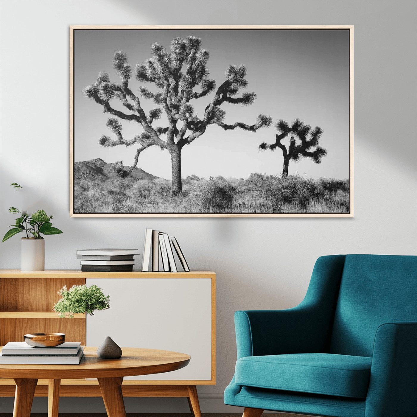MGV-FC-36X24 - Joshua Tree Wall Art Canvas Print, Framed Monochrome Desert Art Picture Print, Minimalist Nature Scene Perfect Southwestern Minimalist Decor Artwork