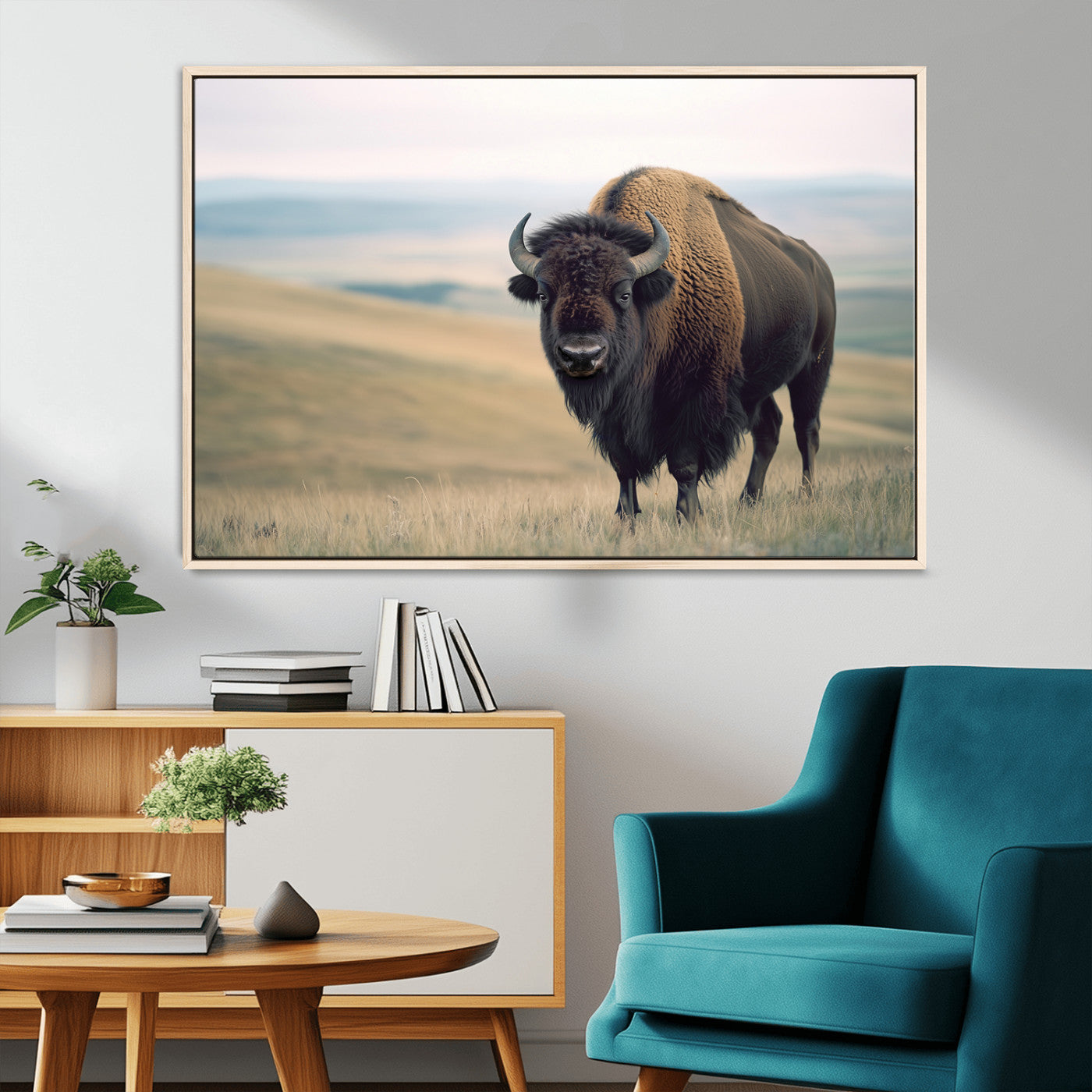 MGV-FC-36X24 - Bison Wall Art Wall Art Canvas Print, Framed Buffalo Canvas Print Art Picture Print, American Bison Decor Perfect Rustic Western Decor Artwork