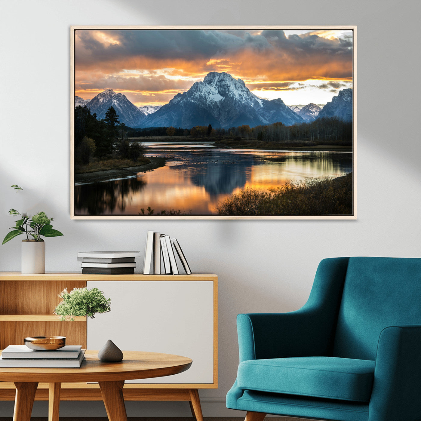 MGV-FC-36X24 - Mountain Sunset Wall Art Canvas Print, Framed Alpine Wilderness Art Picture Print, Golden Hour Perfect Wilderness Decor Artwork