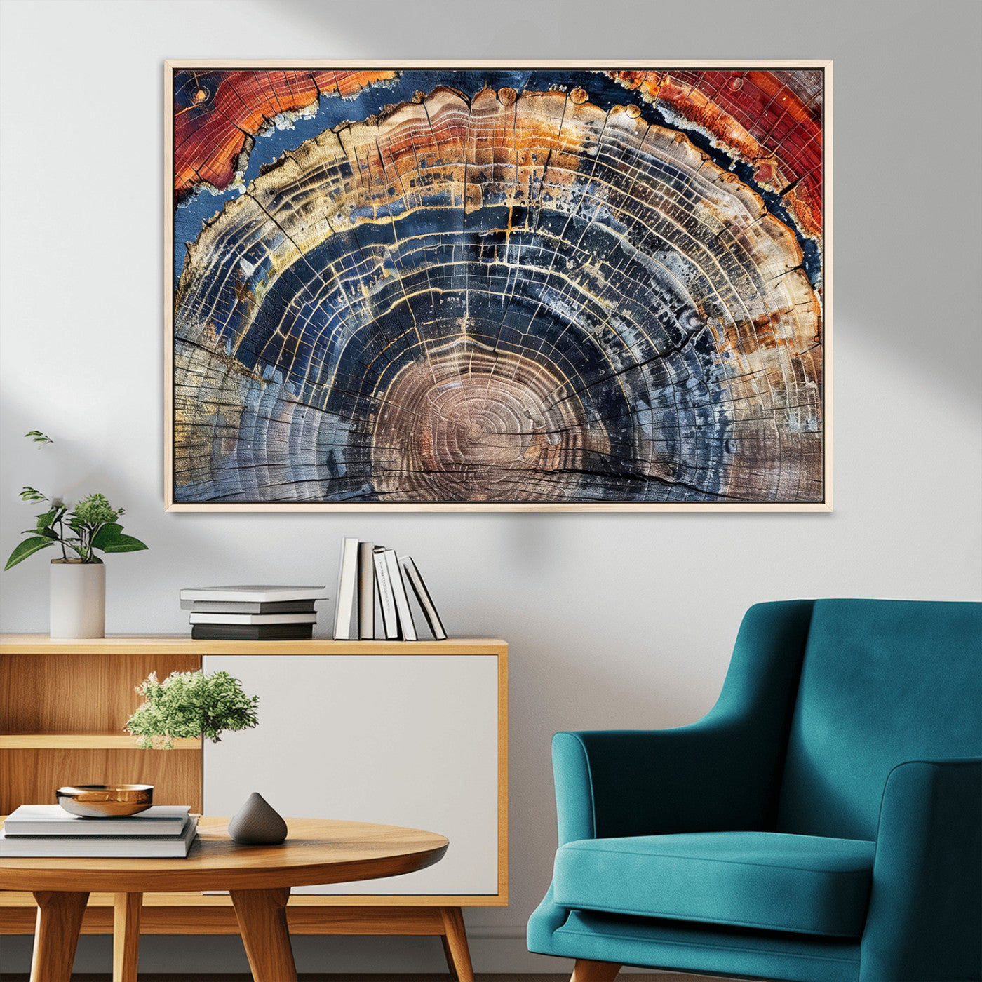 MGV-FC-36X24 - Tree Rings Wall Art Canvas Print, Framed Wood Texture Art Picture Print, Petrified Wood Perfect Modern Rustic Decor Artwork