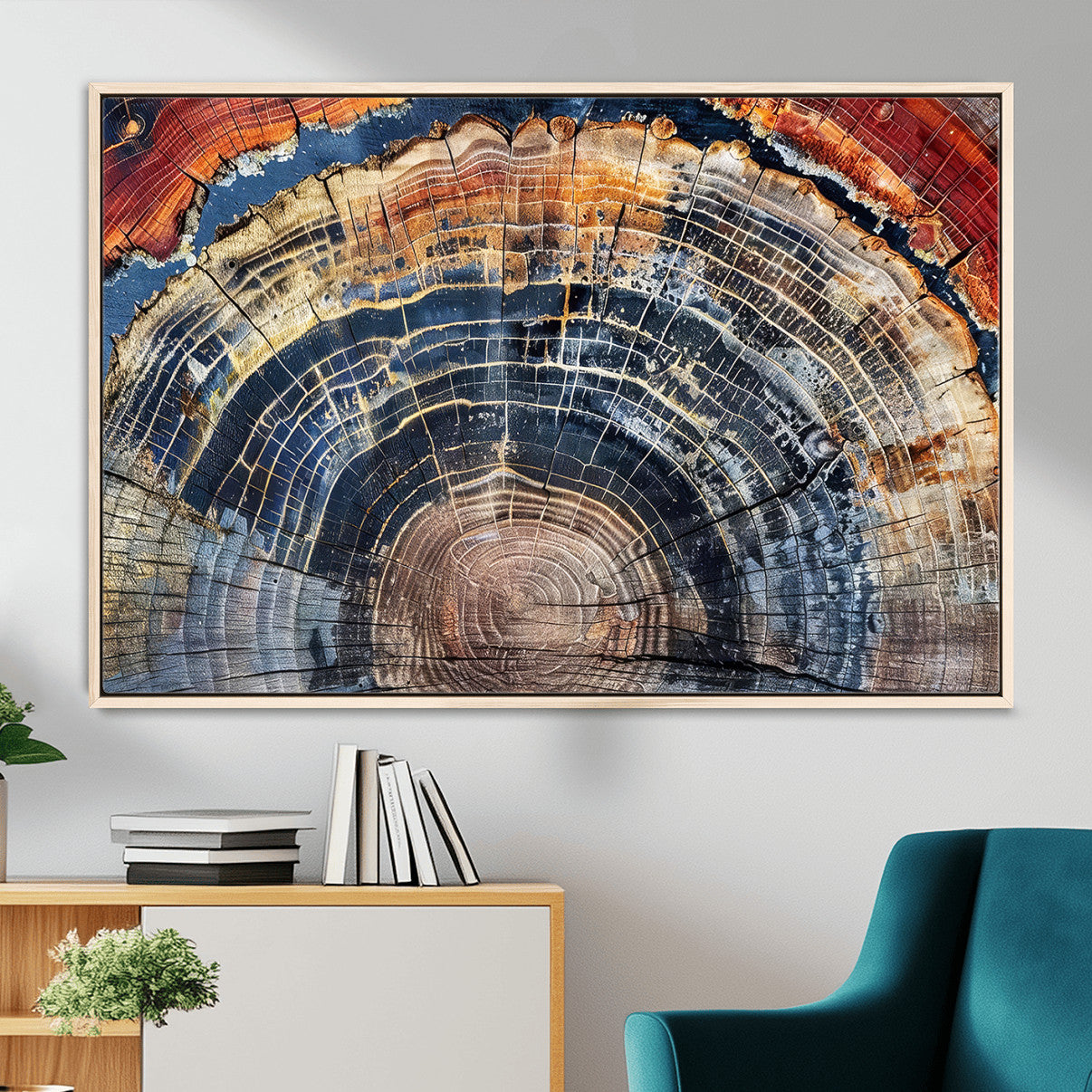 60292921-MGV-FC-36X24 - Vintage Tree Rings Wall Art Canvas Print – Framed Wood Art Picture Petrified Wood Artwork for Home, Office, Living Room