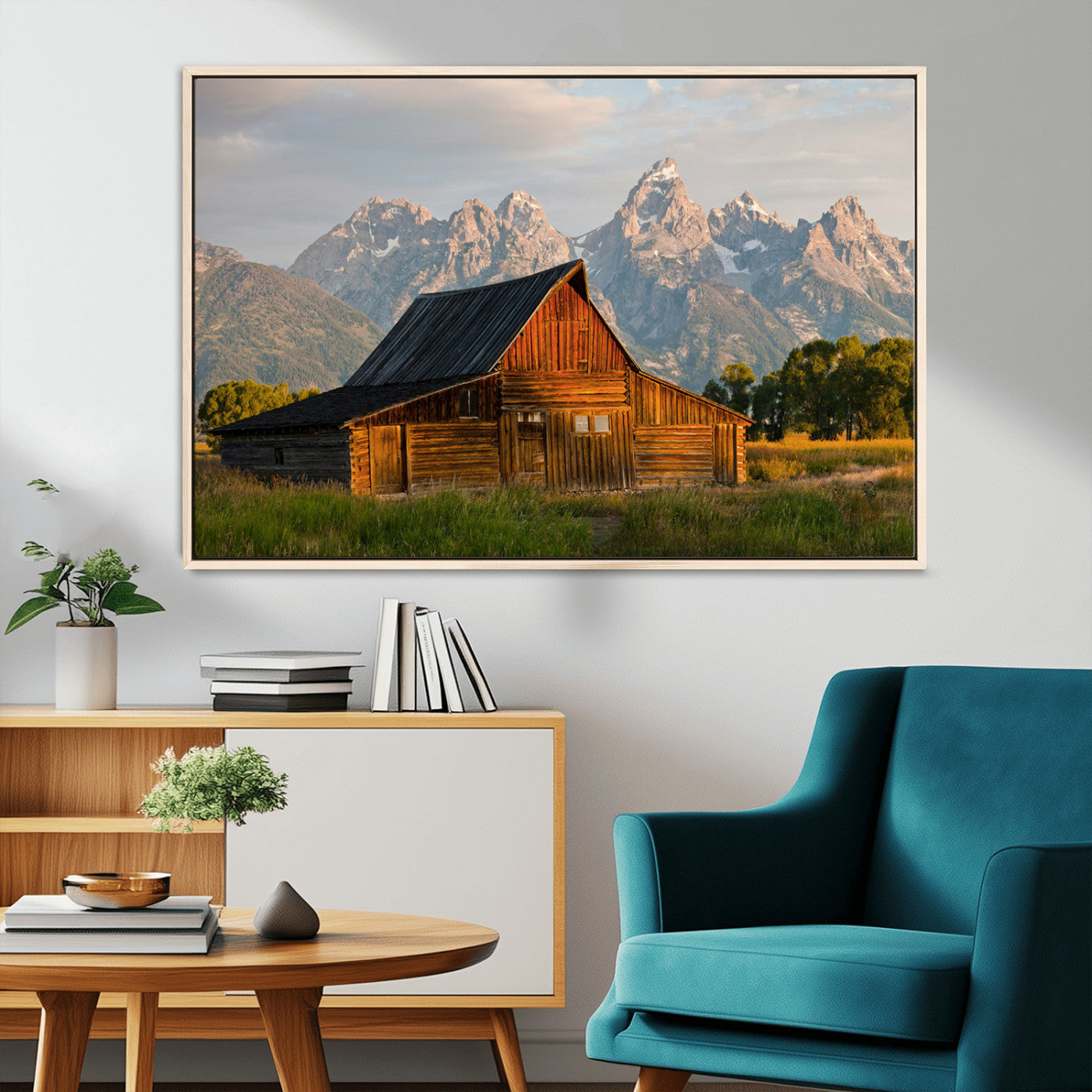 MGV-FC-36X24 - Rustic Barn Wall Art Canvas Print, Framed Western Landscape Art Picture Print, Farmhouse Style Perfect Rustic Farmhouse Decor Artwork