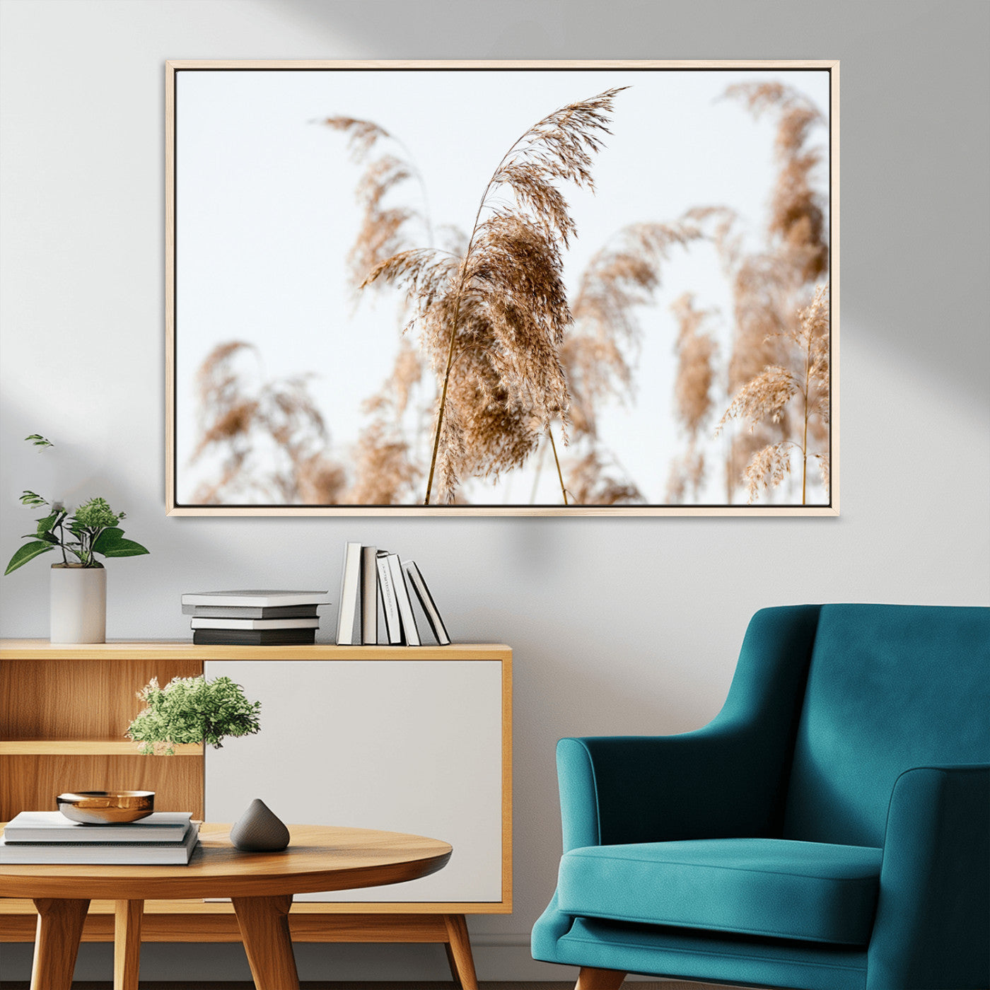 MGV-FC-36X24 - Pampas Grass Wall Art Canvas Print, Framed Neutral Tones Art Picture Print, Minimalist Nature Perfect Boho Decor Artwork