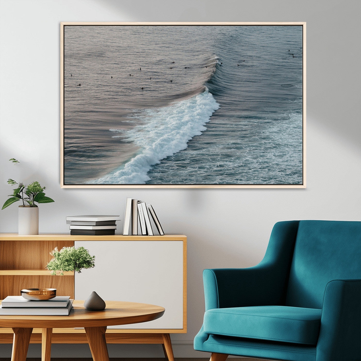 MGV-FC-36X24 - Ocean Waves Wall Art Canvas Print, Framed Coastal Serenity Art Picture Print, Surf Perfect Coastal Decor Artwork