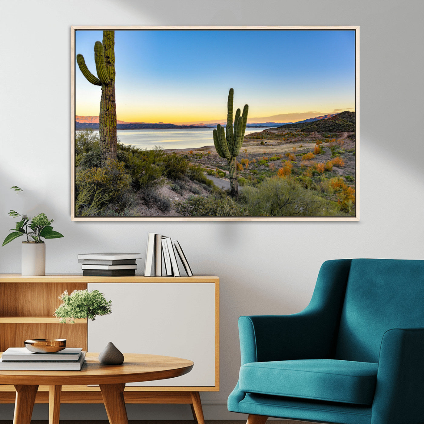 MGV-FC-36X24 - Saguaro Cactus Wall Art Canvas Print, Framed Desert Sunset Art Picture Print, Southwestern Perfect Southwestern Decor Artwork