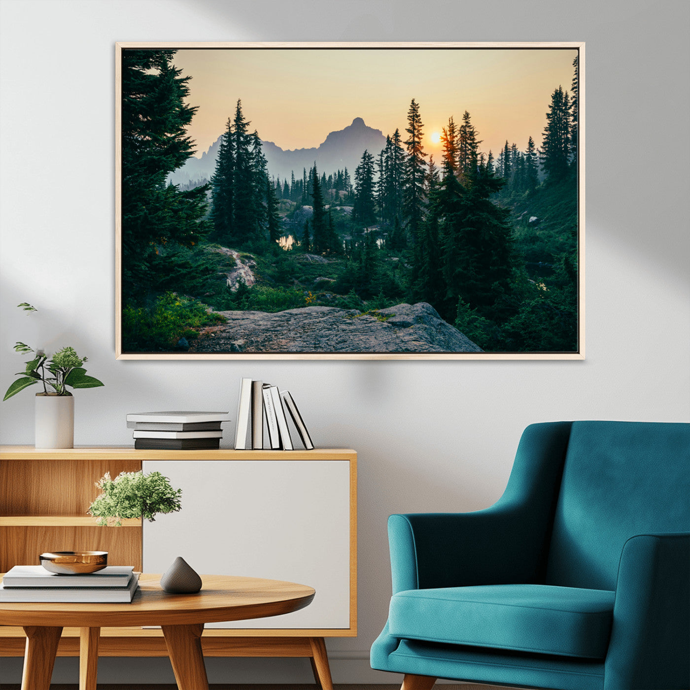 MGV-FC-36X24 - Mountain Wall Art Canvas Print, Framed Forest Serenity Art Picture Print, Mountain Perfect Rustic Decor Artwork