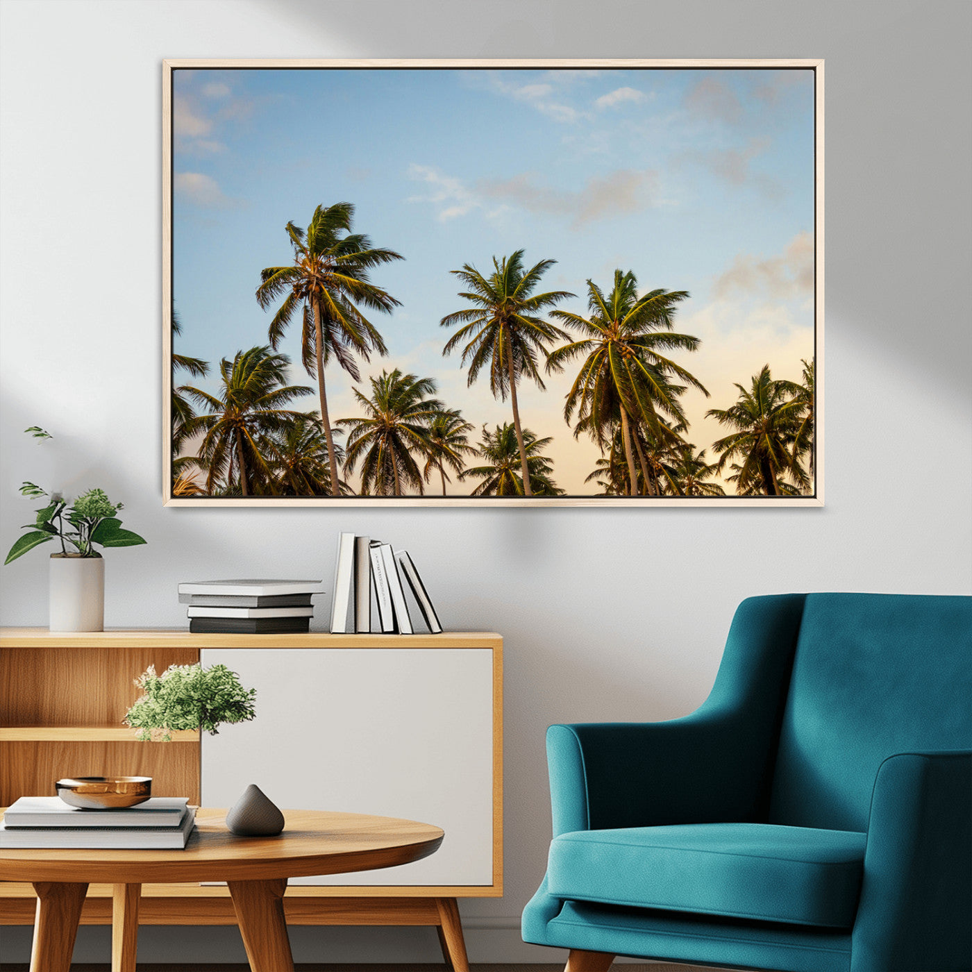 MGV-FC-36X24 - Palm Trees Wall Art Canvas Print, Framed Tropical Vibes Art Picture Print, Coastal Sunset Perfect Coastal Boho Decor Artwork
