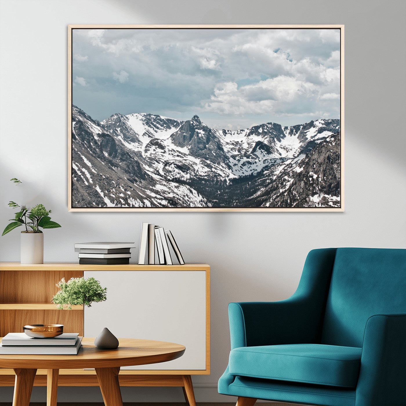 MGV-FC-36X24 - Snowy Peaks Wall Art Canvas Print, Framed Alpine Wilderness Art Picture Print, Mountain Escape Perfect Winter Serenity Decor Artwork